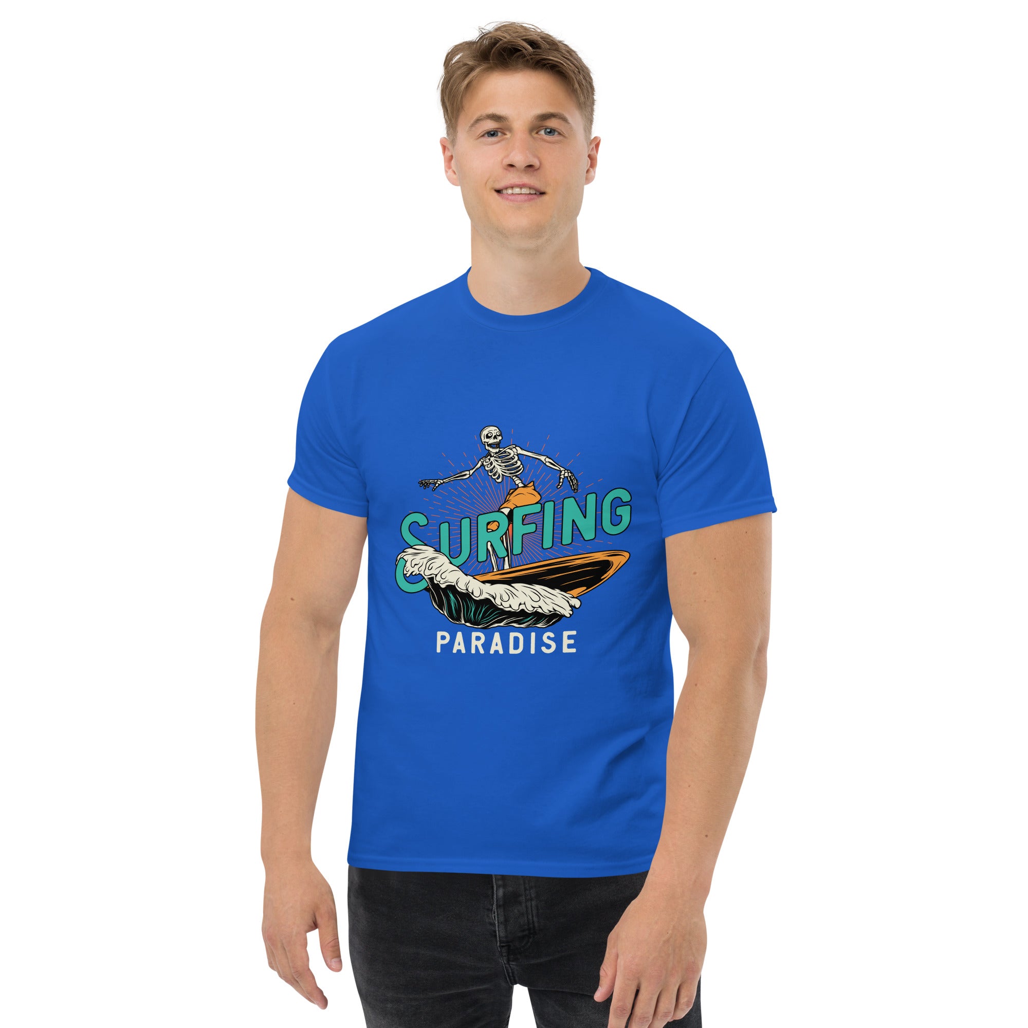 T-Shirt Unisex Stampata 100% Cotone – Confortevole – Design Surfing Paradise-Biiply