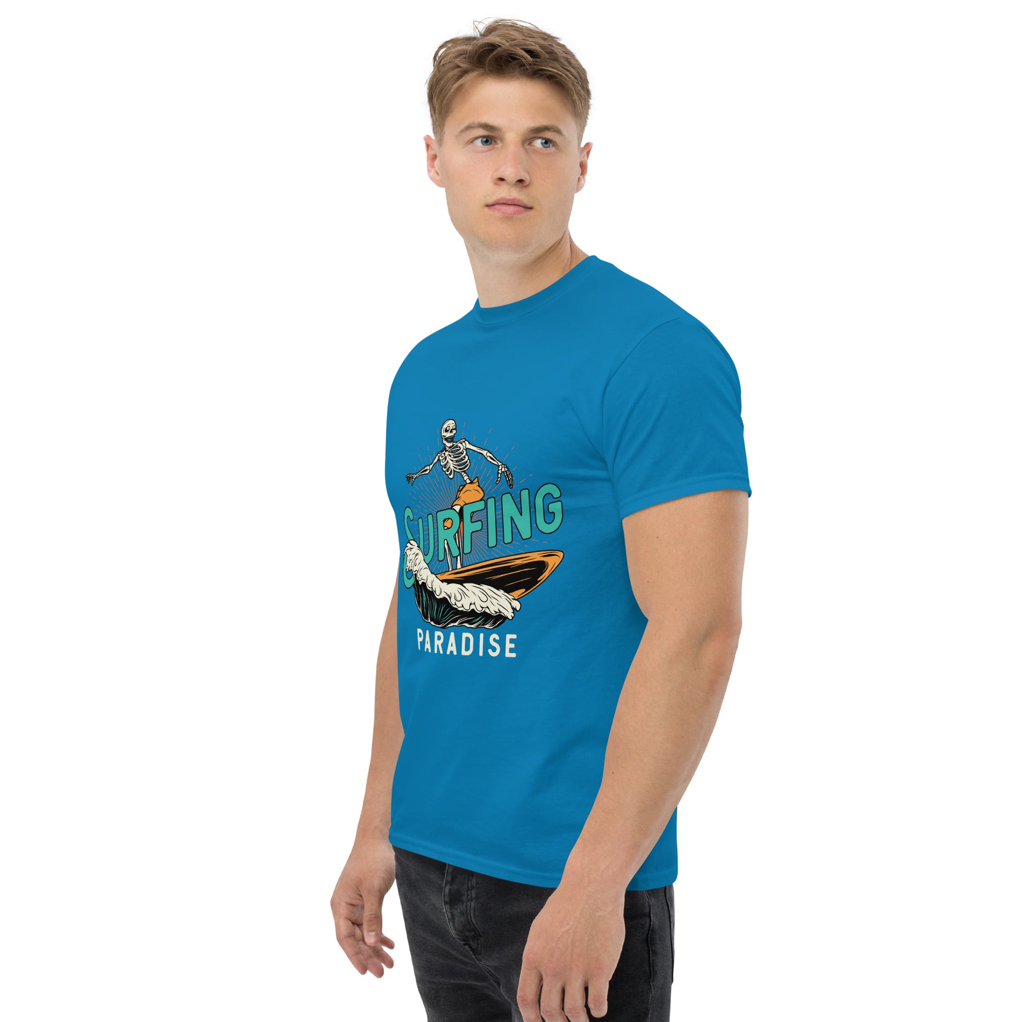 T-Shirt Unisex Stampata 100% Cotone – Confortevole – Design Surfing Paradise-Biiply