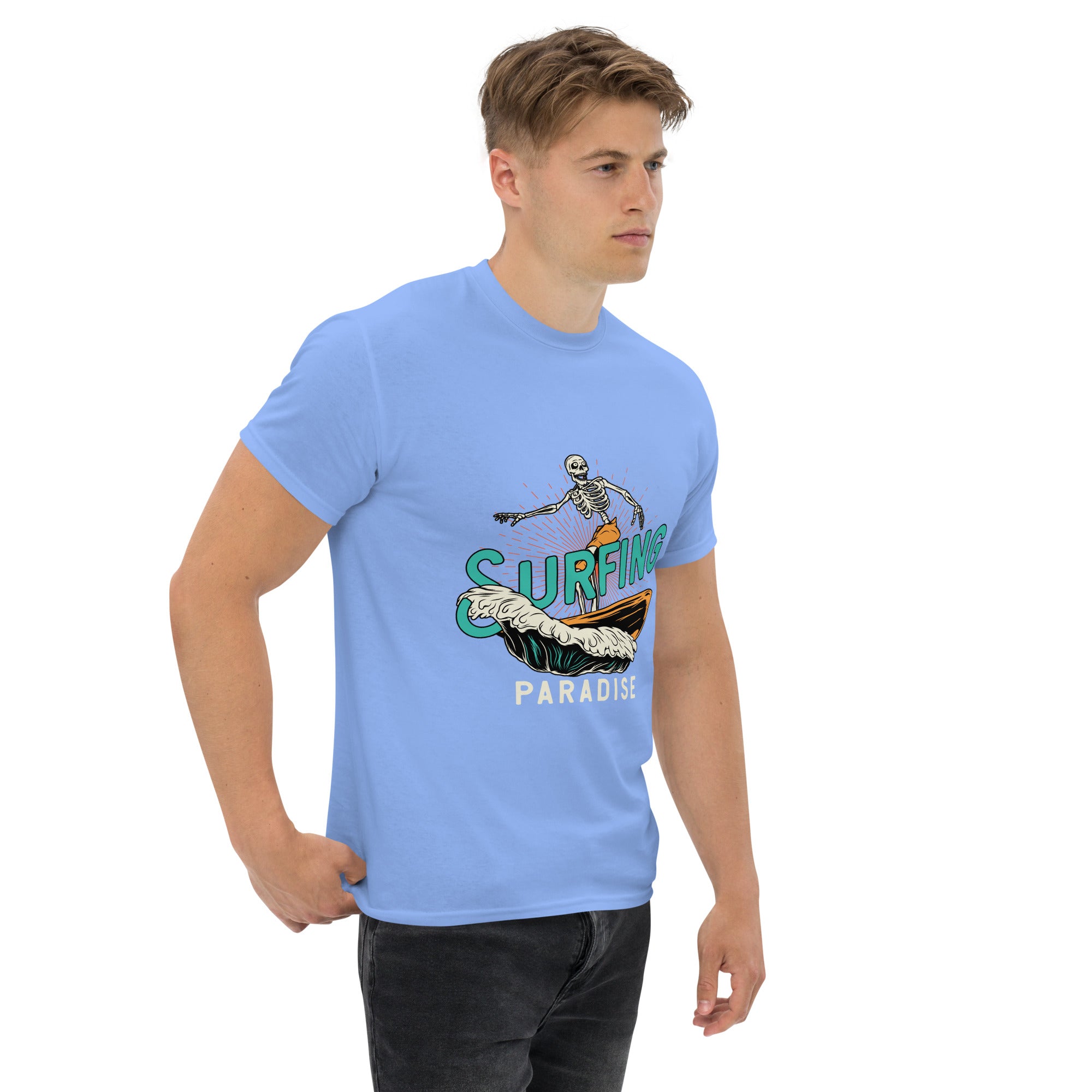 T-Shirt Unisex Stampata 100% Cotone – Confortevole – Design Surfing Paradise-Biiply