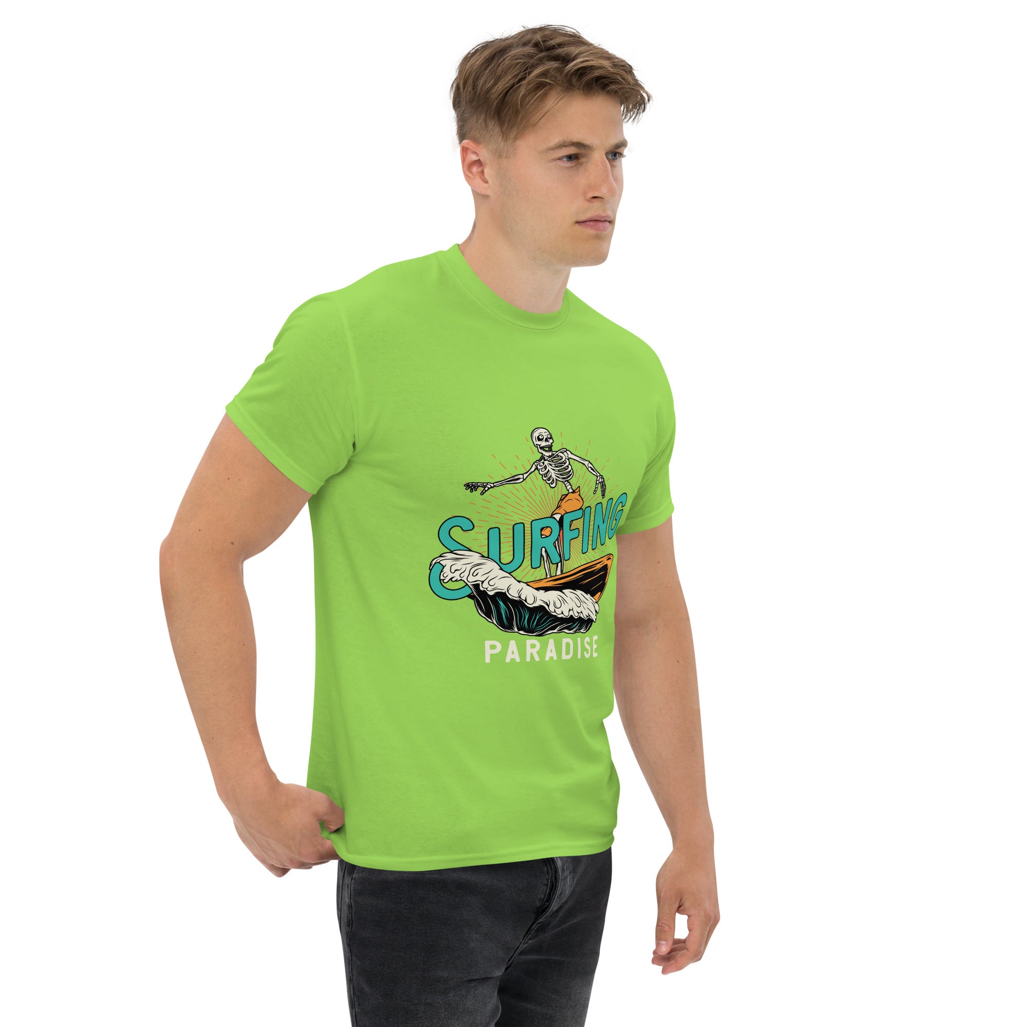 T-Shirt Unisex Stampata 100% Cotone – Confortevole – Design Surfing Paradise-Biiply