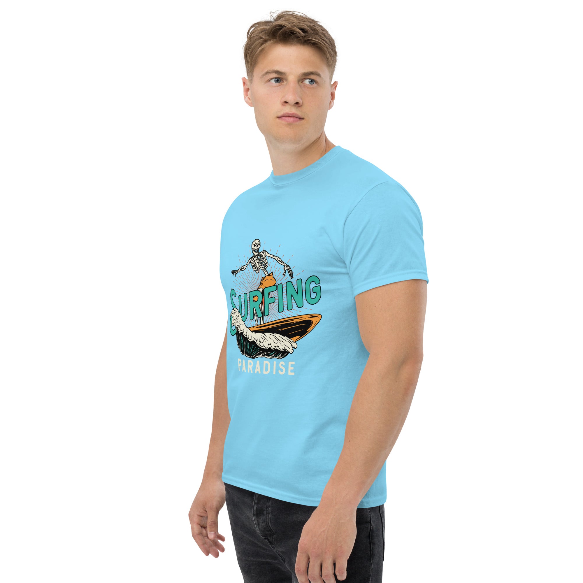 T-Shirt Unisex Stampata 100% Cotone – Confortevole – Design Surfing Paradise-Biiply