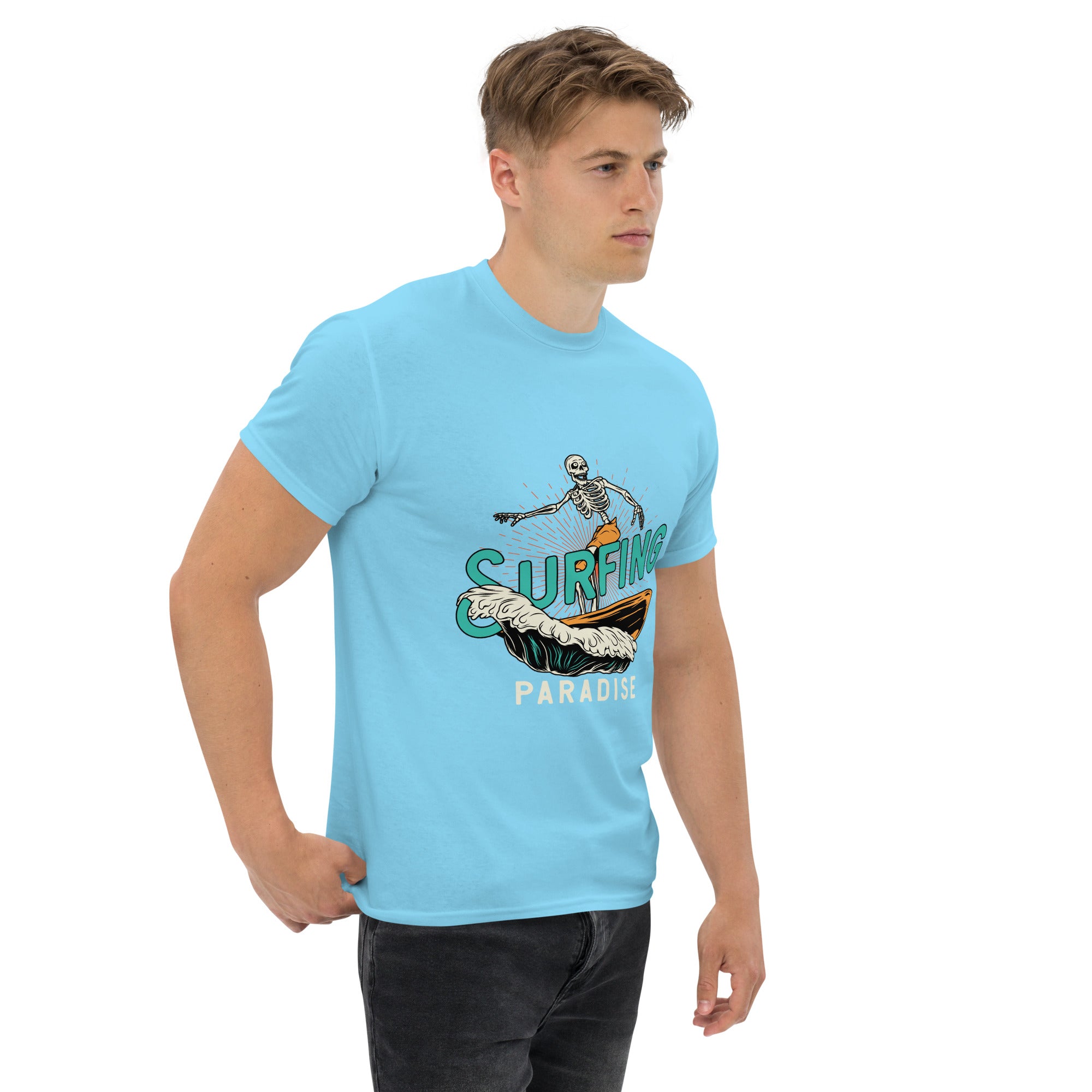 T-Shirt Unisex Stampata 100% Cotone – Confortevole – Design Surfing Paradise-Biiply