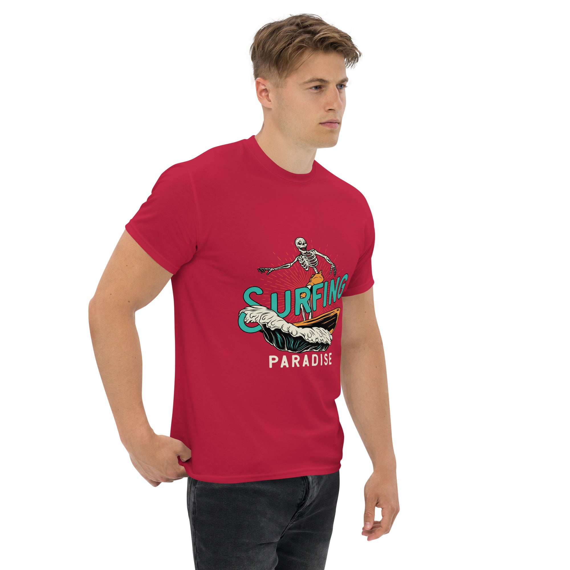 T-Shirt Unisex Stampata 100% Cotone – Confortevole – Design Surfing Paradise-Biiply