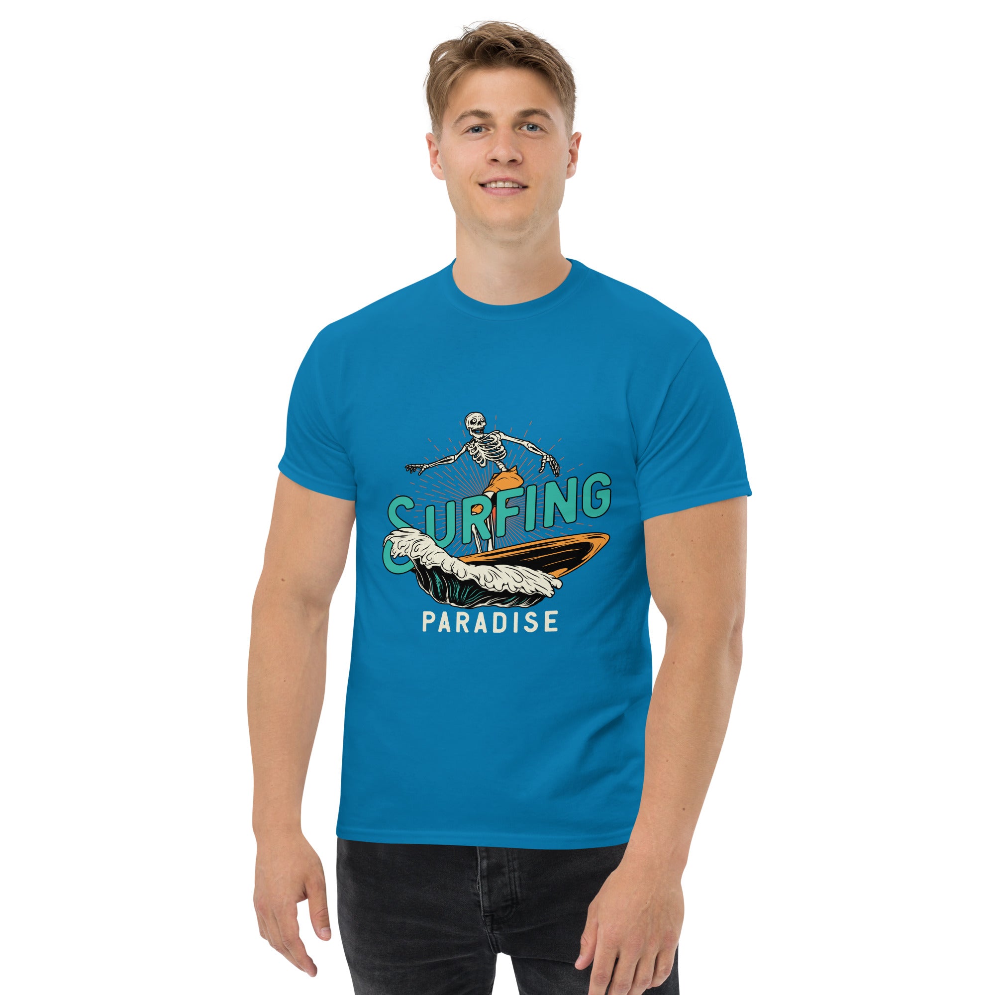 T-Shirt Unisex Stampata 100% Cotone – Confortevole – Design Surfing Paradise-Biiply