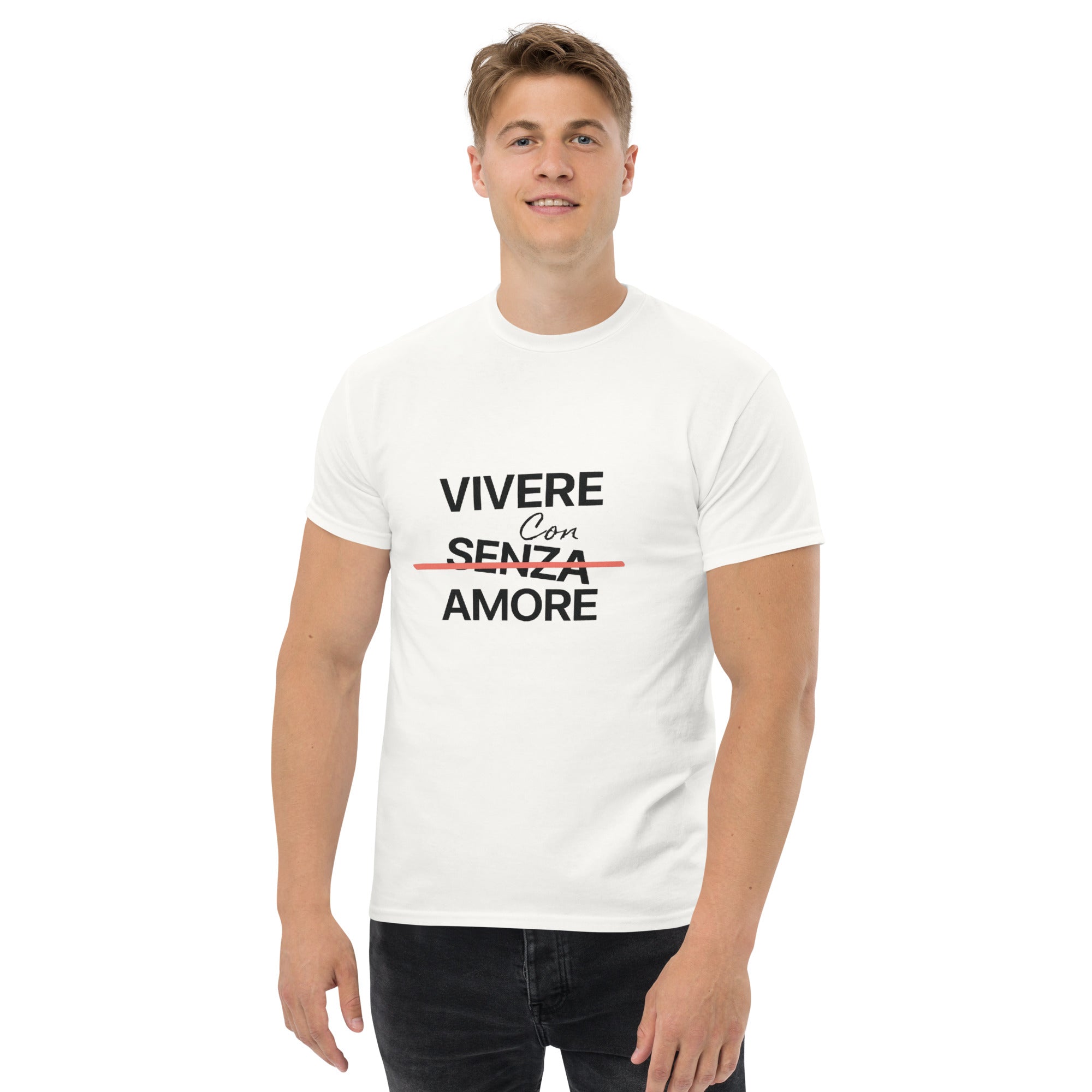 T-Shirt Unisex Stampata 100% Cotone – Confortevole – Design Vivere Con Senza Amore-Biiply