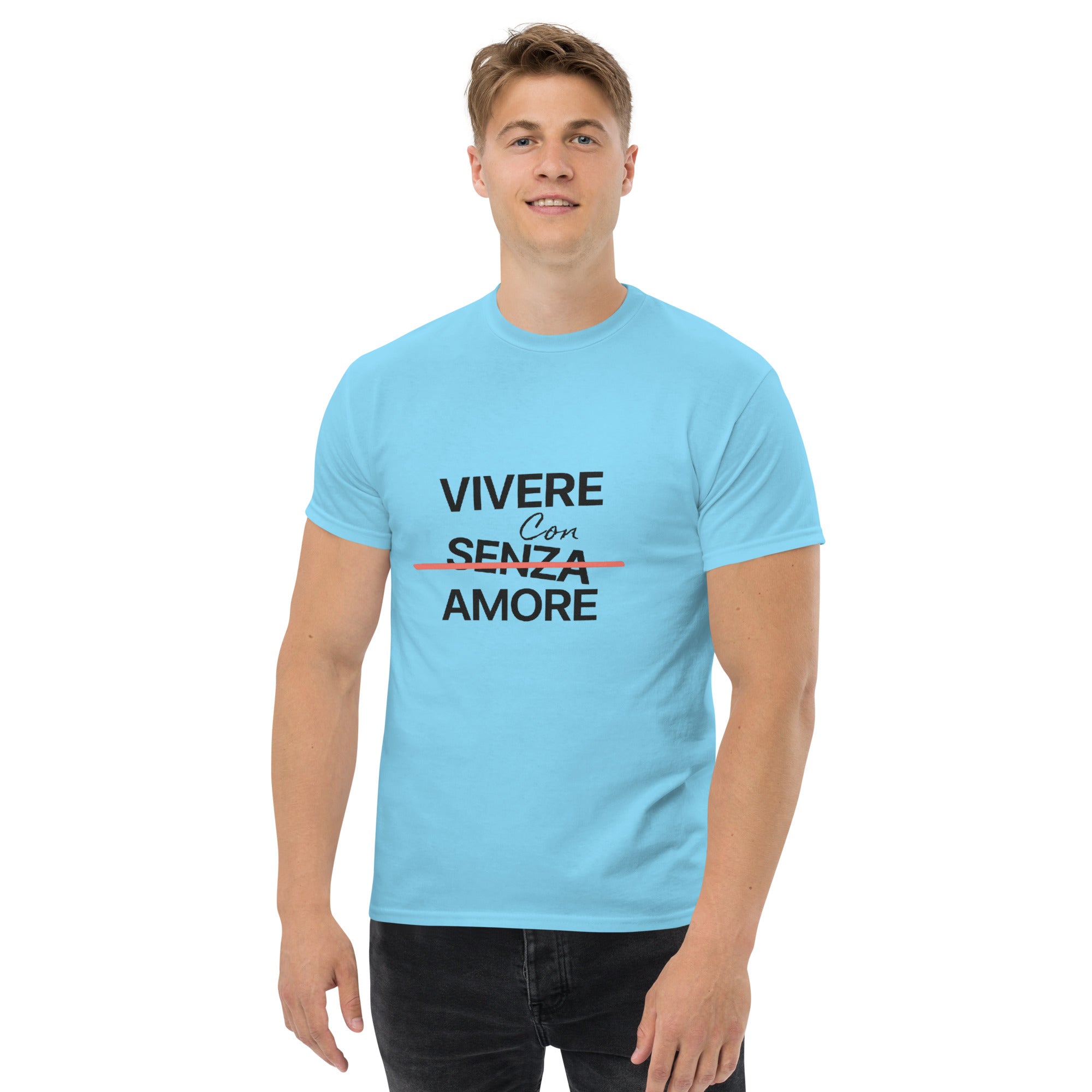 T-Shirt Unisex Stampata 100% Cotone – Confortevole – Design Vivere Con Senza Amore-Biiply