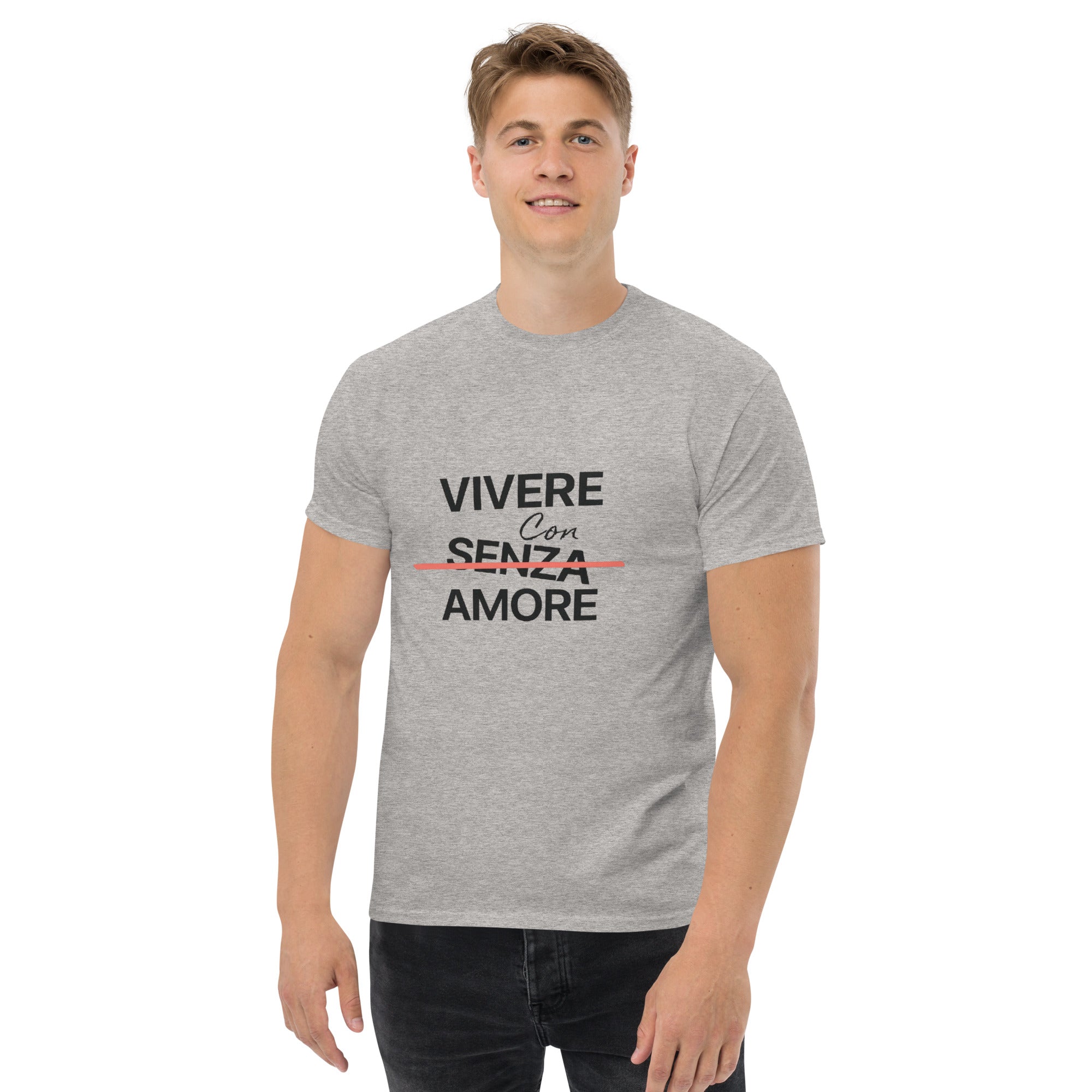 T-Shirt Unisex Stampata 100% Cotone – Confortevole – Design Vivere Con Senza Amore-Biiply