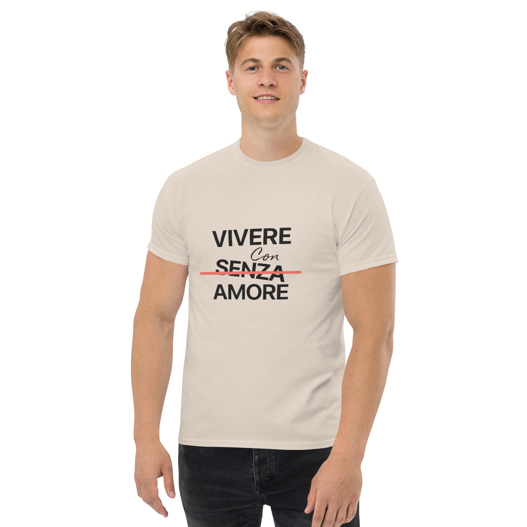 T-Shirt Unisex Stampata 100% Cotone – Confortevole – Design Vivere Con Senza Amore-Biiply