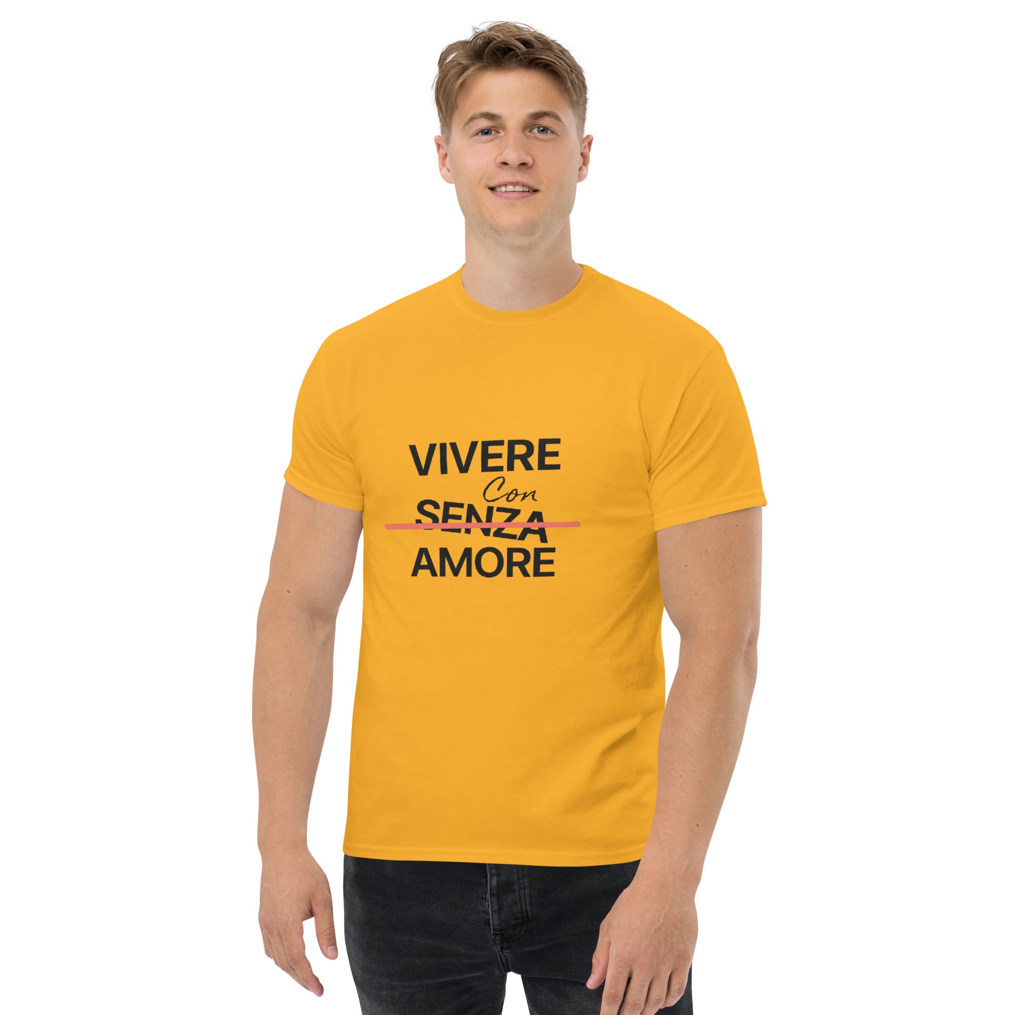 T-Shirt Unisex Stampata 100% Cotone – Confortevole – Design Vivere Con Senza Amore-Biiply