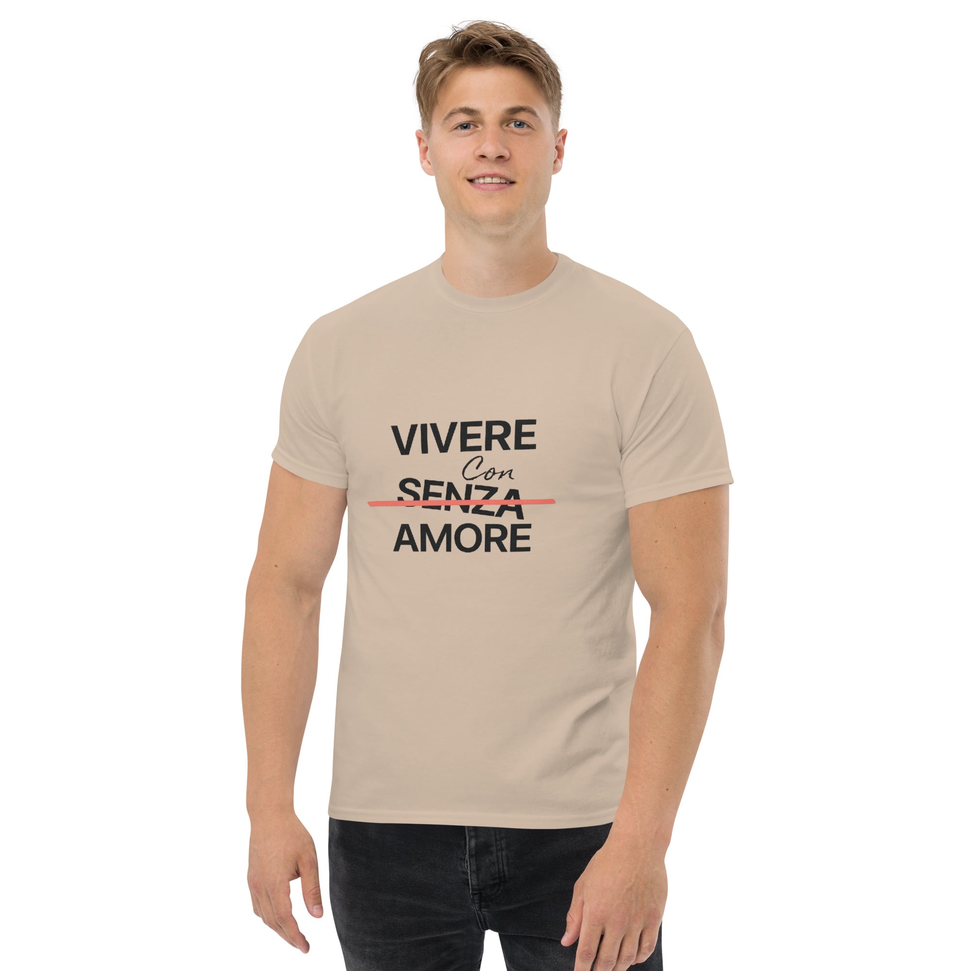 T-Shirt Unisex Stampata 100% Cotone – Confortevole – Design Vivere Con Senza Amore-Biiply
