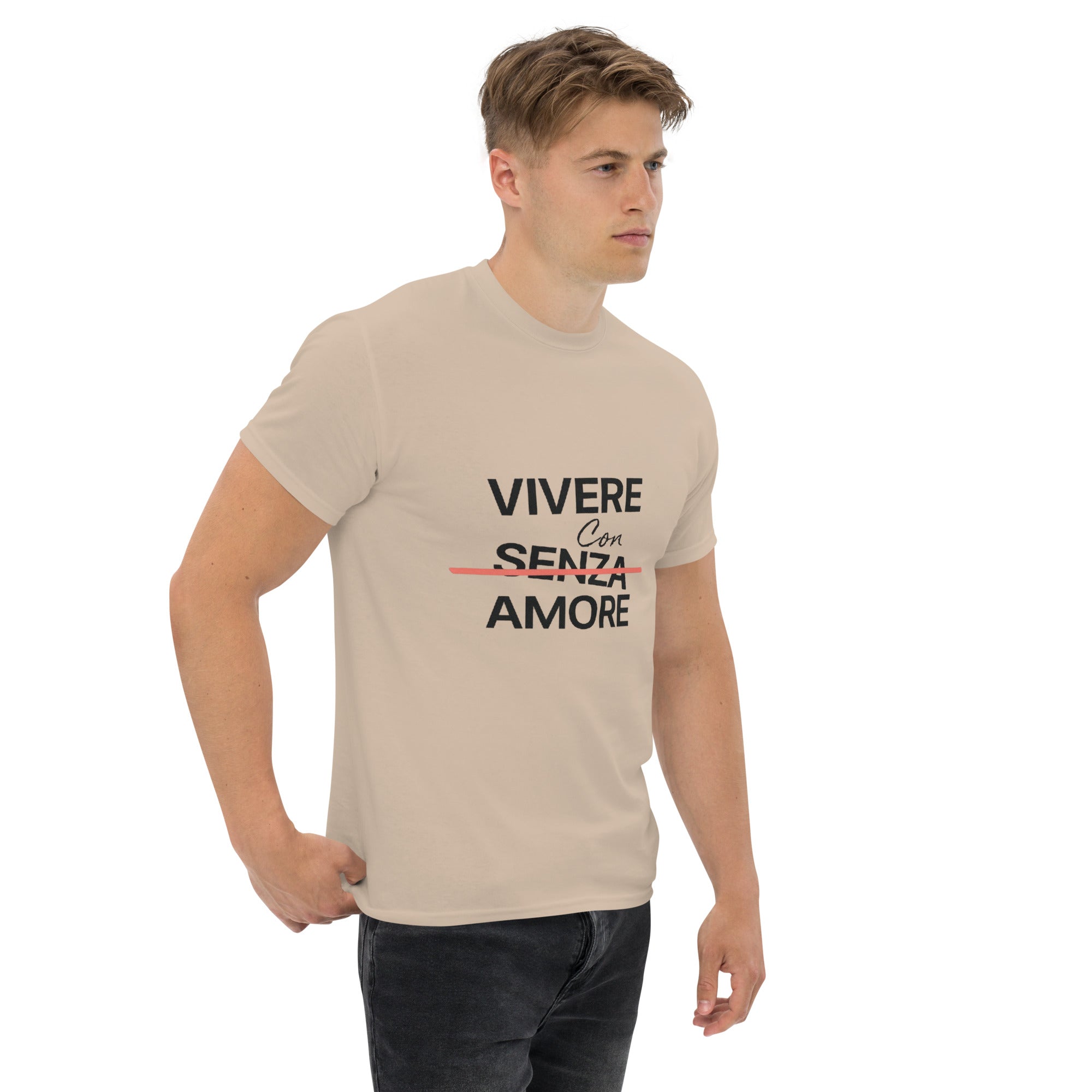 T-Shirt Unisex Stampata 100% Cotone – Confortevole – Design Vivere Con Senza Amore-Biiply