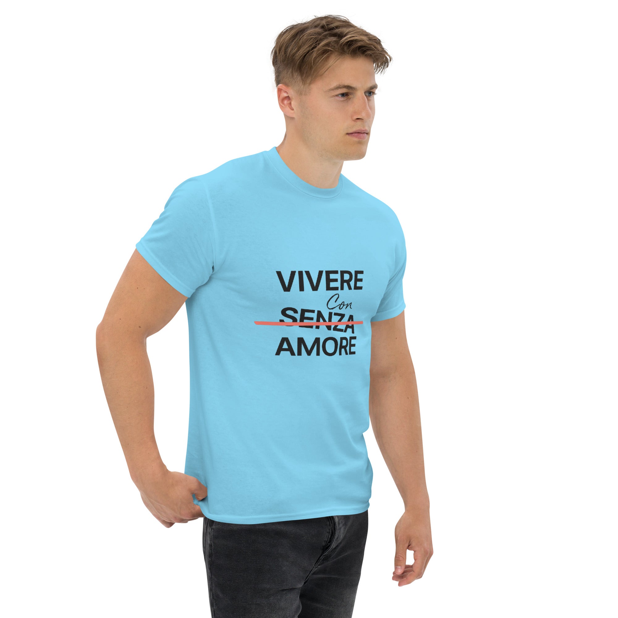 T-Shirt Unisex Stampata 100% Cotone – Confortevole – Design Vivere Con Senza Amore-Biiply