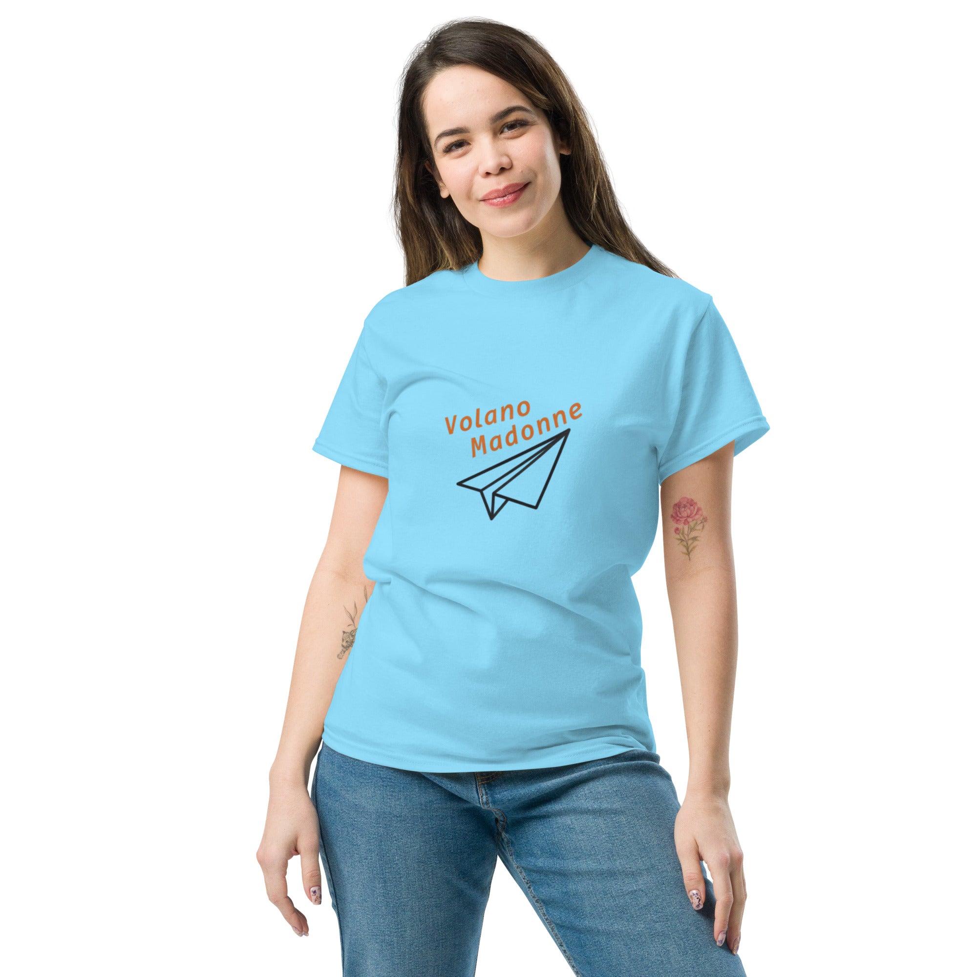 T-Shirt Unisex Stampata 100% Cotone – Confortevole – Design Volano Madonne-Biiply