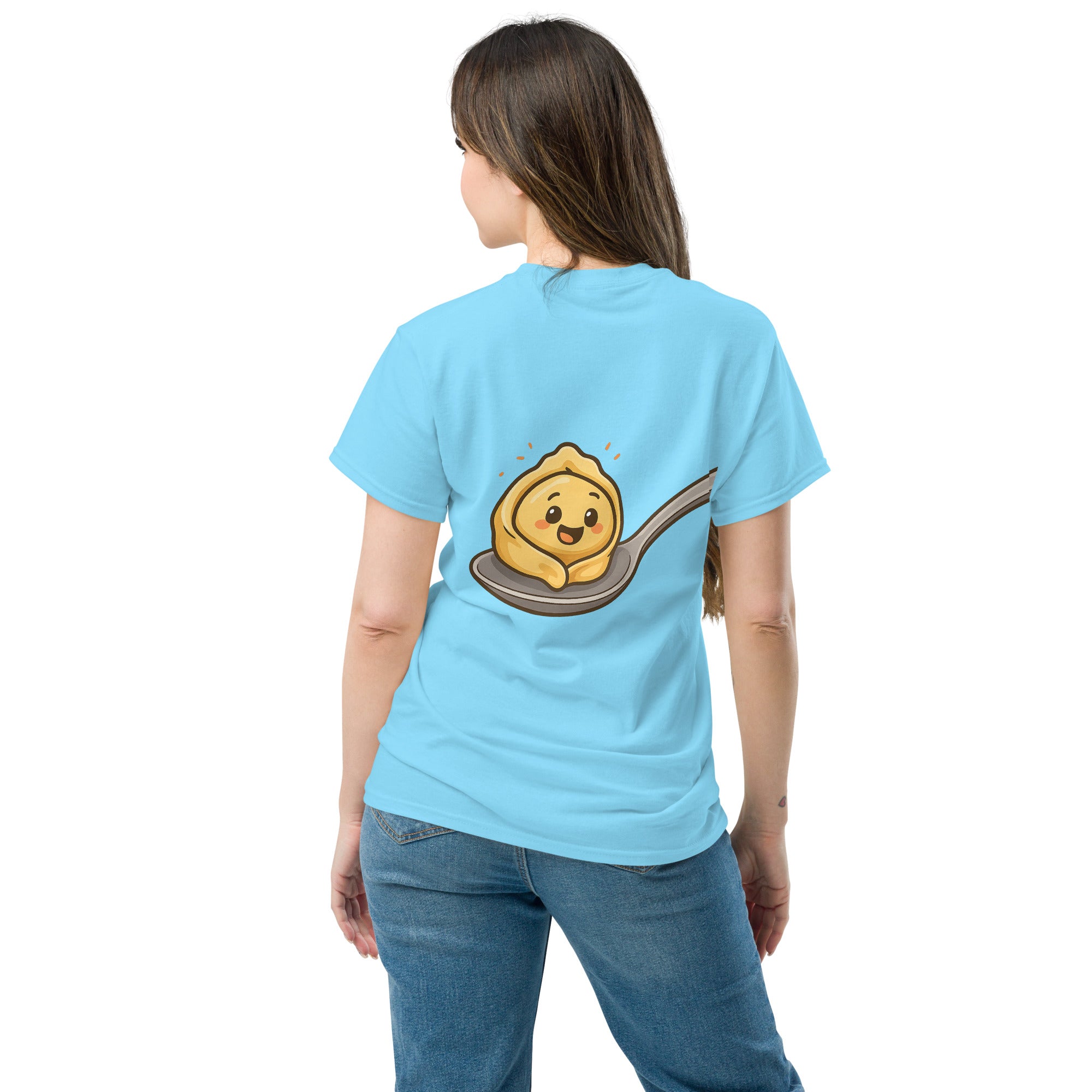 T-Shirt Unisex Stampata Posteriore 100% Cotone – Confortevole – Design Cucchiaio con Tortellino-Biiply