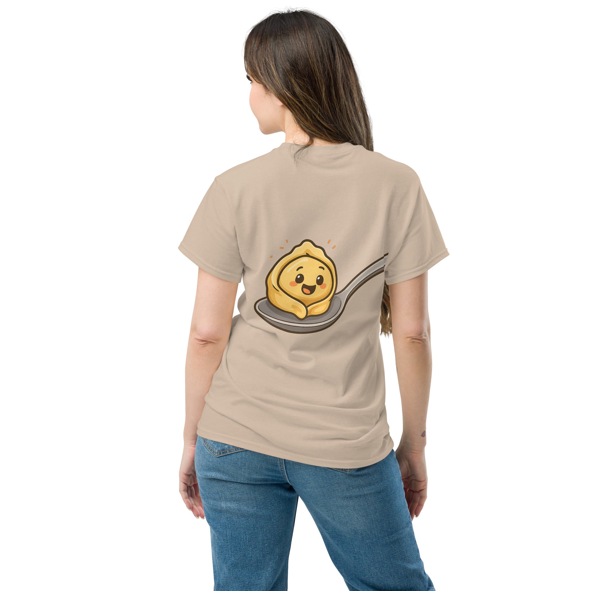 T-Shirt Unisex Stampata Posteriore 100% Cotone – Confortevole – Design Cucchiaio con Tortellino-Biiply