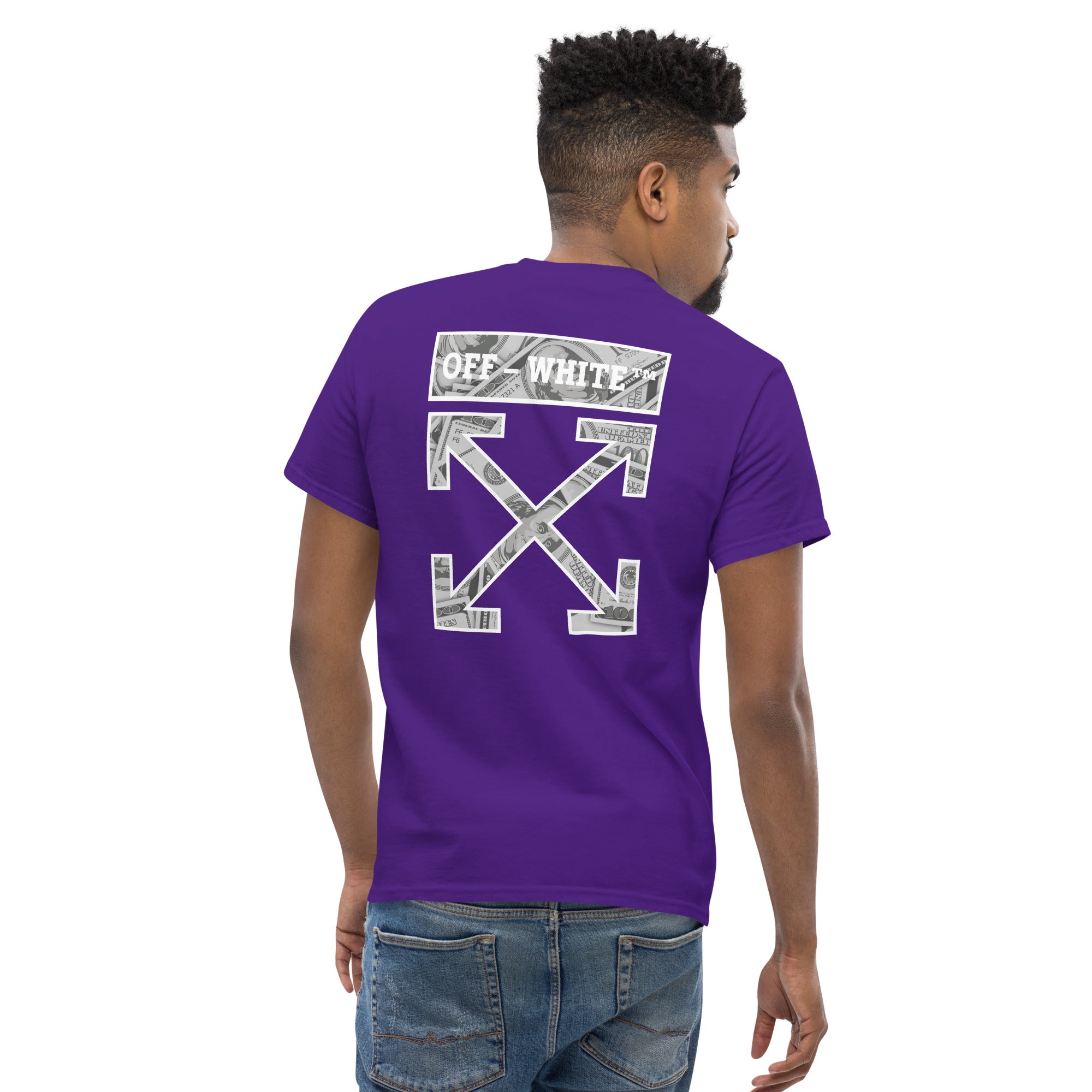 T-Shirt Unisex Stampata Posteriore 100% Cotone – Confortevole – Design Off White Dollar-Biiply