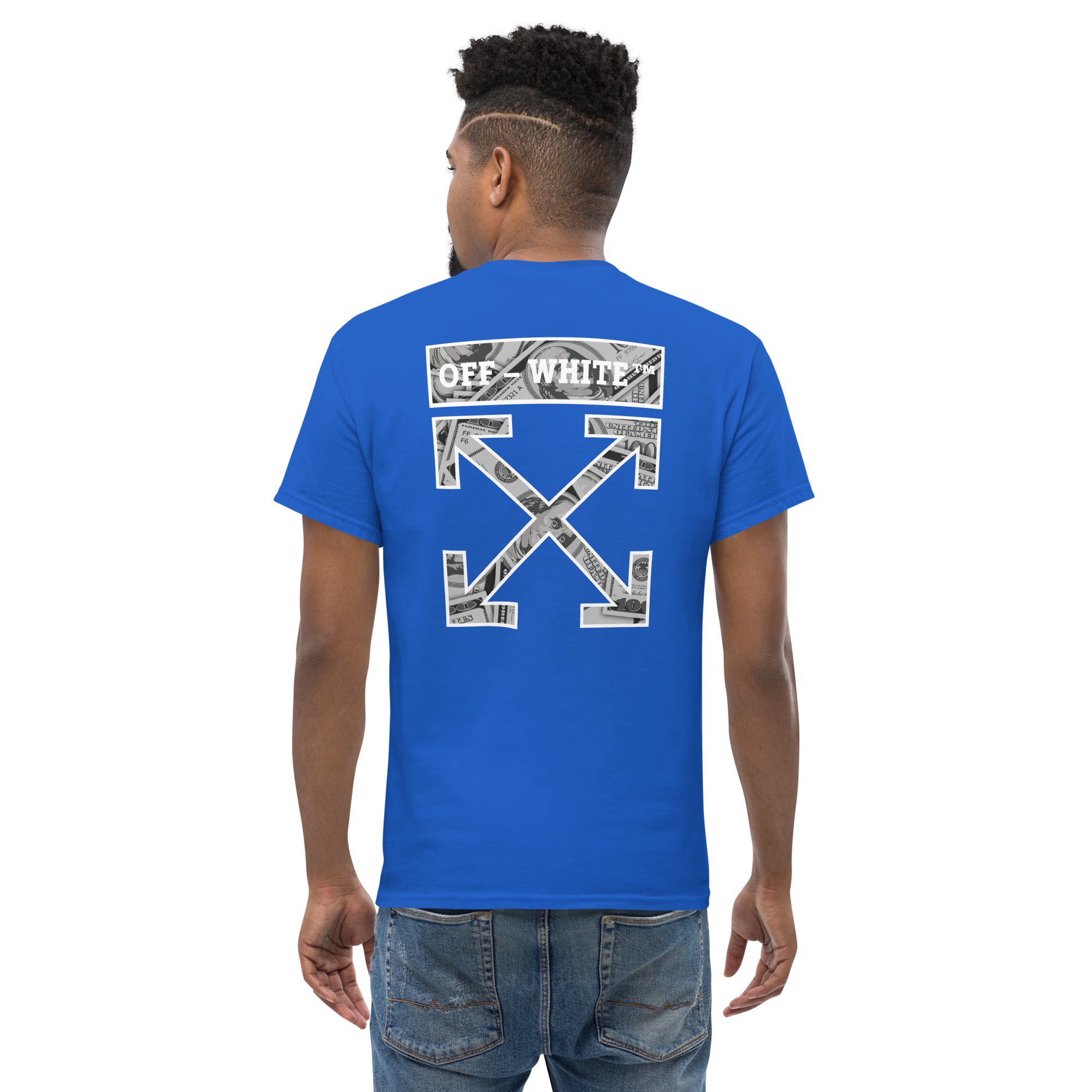 T-Shirt Unisex Stampata Posteriore 100% Cotone – Confortevole – Design Off White Dollar-Biiply