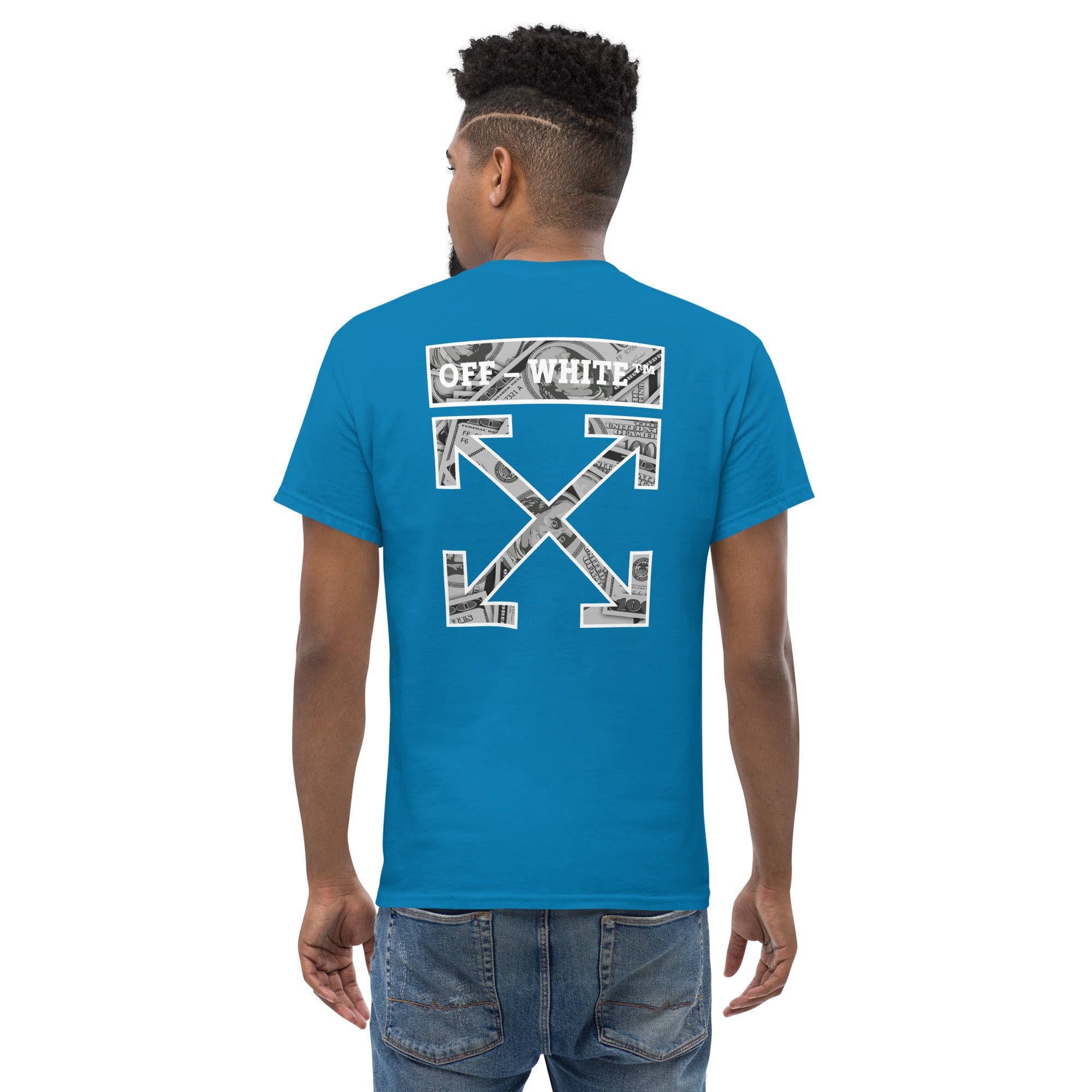 T-Shirt Unisex Stampata Posteriore 100% Cotone – Confortevole – Design Off White Dollar-Biiply