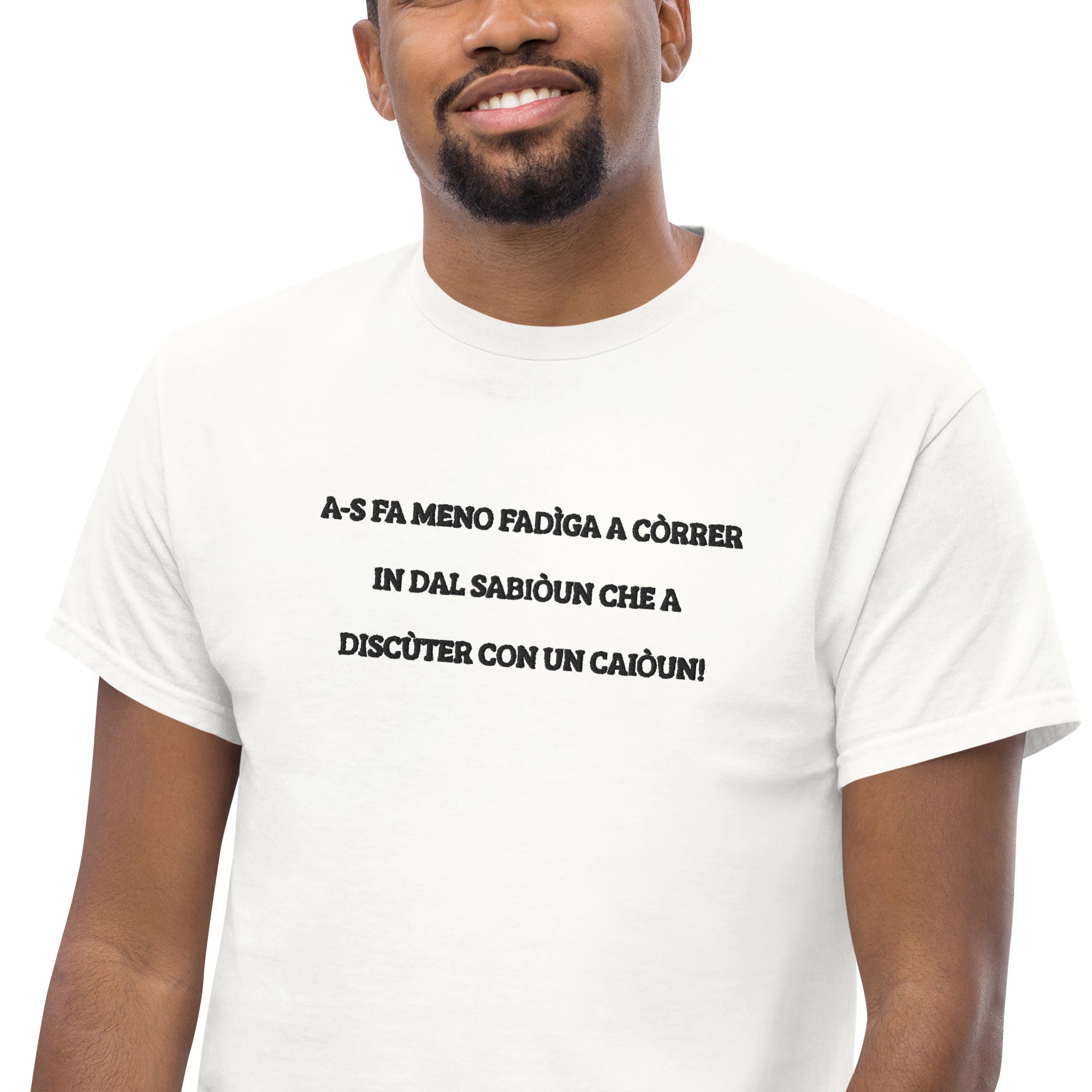 T-shirt Unisex Ricamata Discùter Con Un Caiòun!