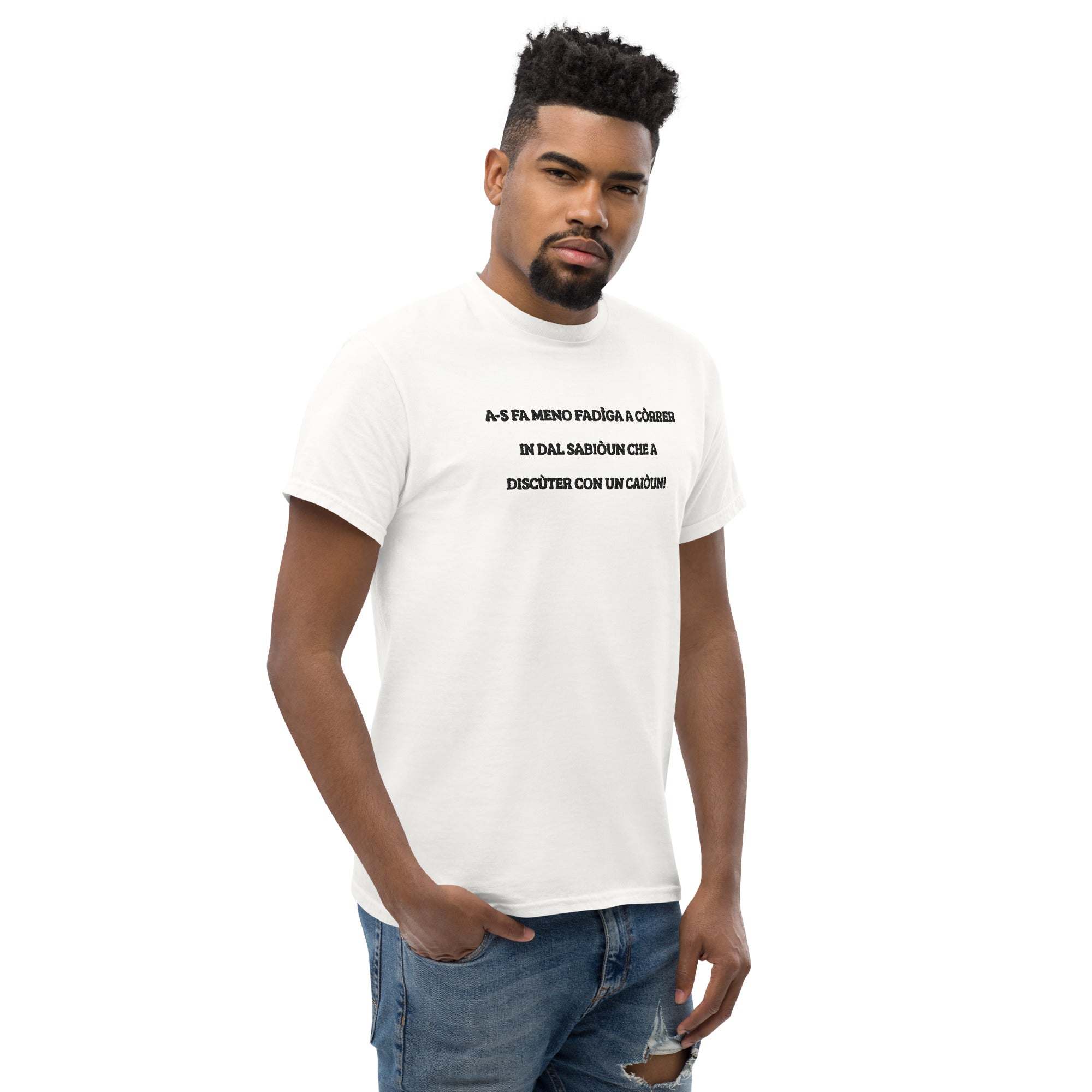 T-shirt Unisex Ricamata Discùter Con Un Caiòun!