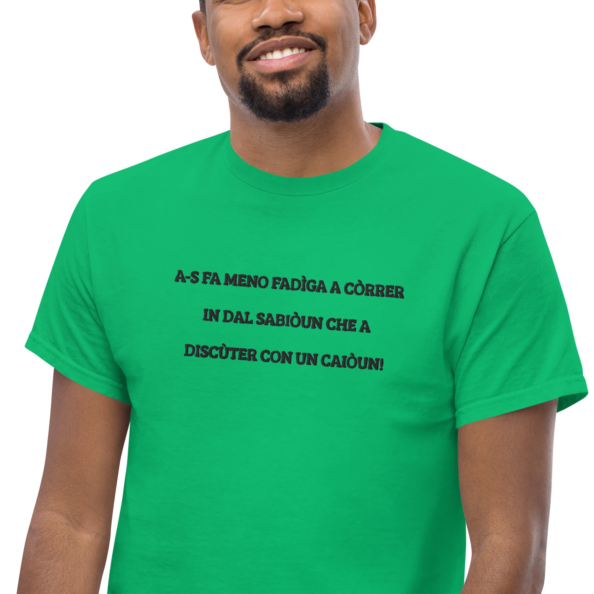 T-shirt Unisex Ricamata Discùter Con Un Caiòun!