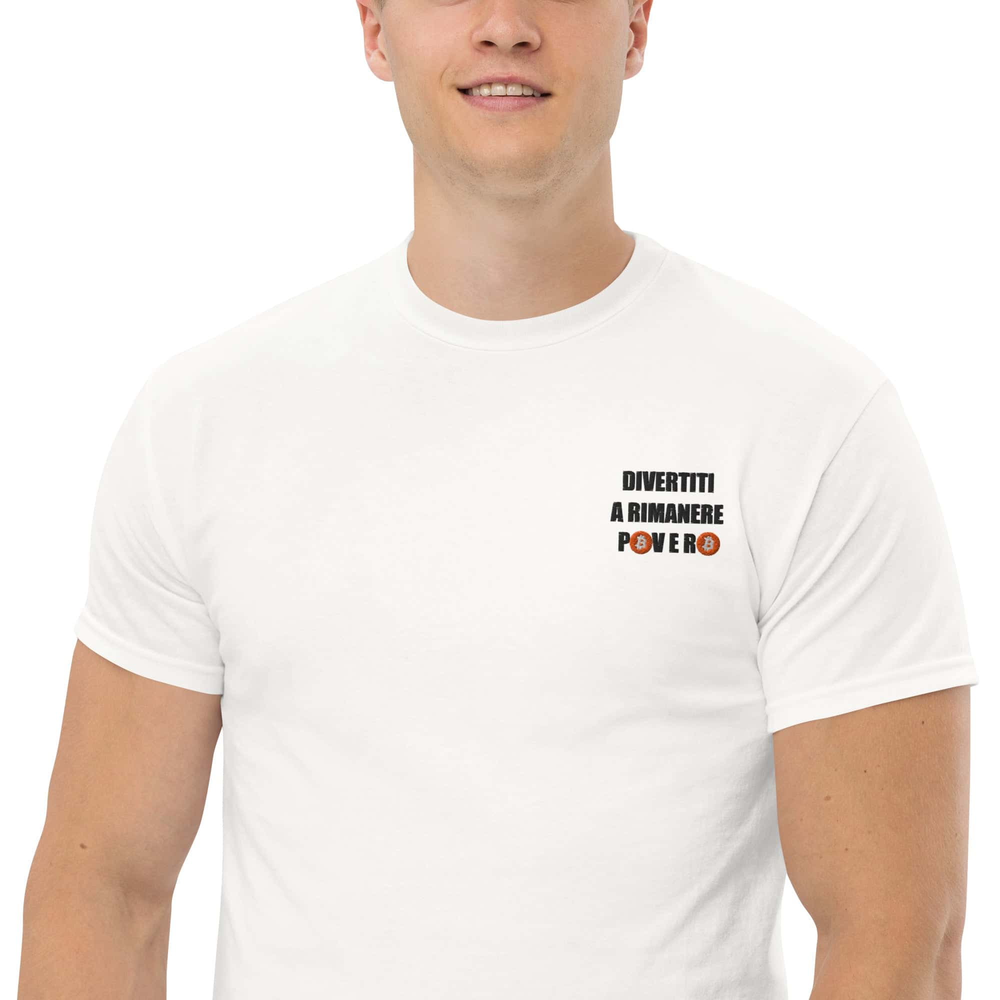 T-shirt Ricamata Unisex – 100% Cotone – Stile Streetwear e Confortevole – Divertiti a Rimanere Povero BTC