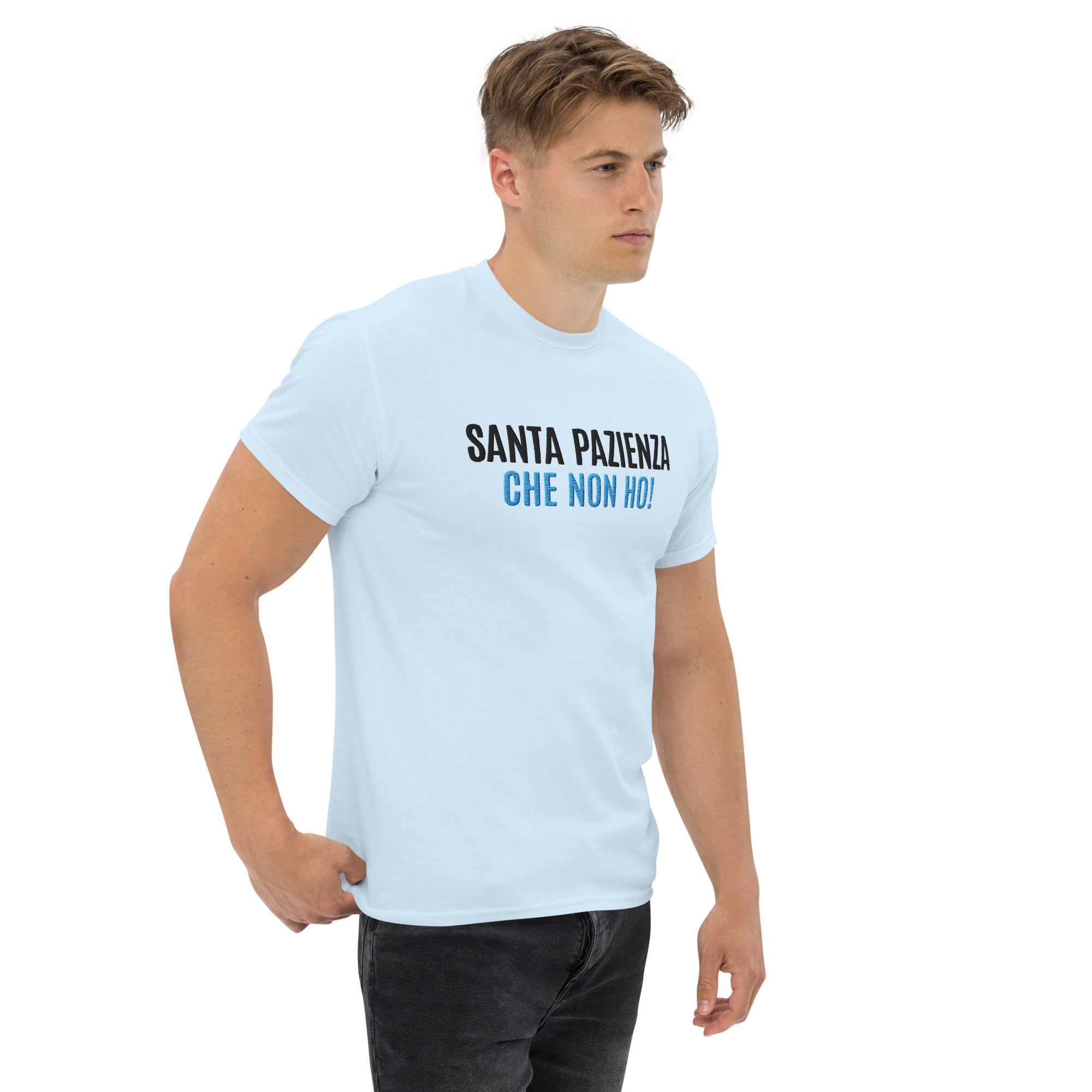 T-shirt Ricamata Unisex – 100% Cotone – Stile Streetwear e Confortevole – Santa Pazienza Che non ho!