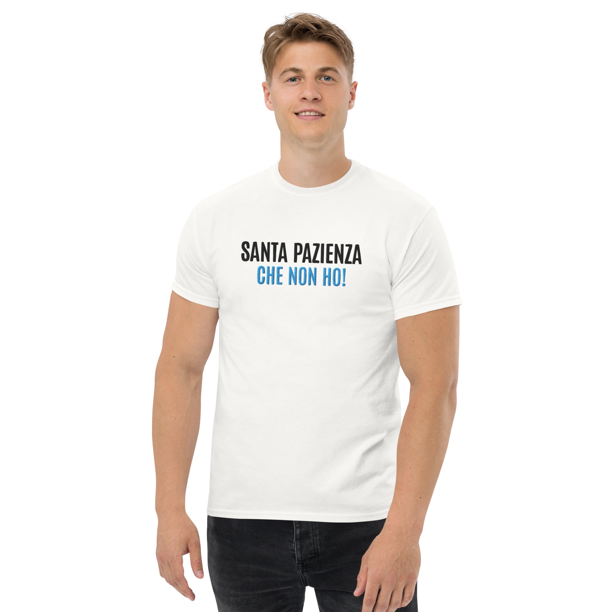 T-shirt Ricamata Unisex – 100% Cotone – Stile Streetwear e Confortevole – Santa Pazienza Che non ho!