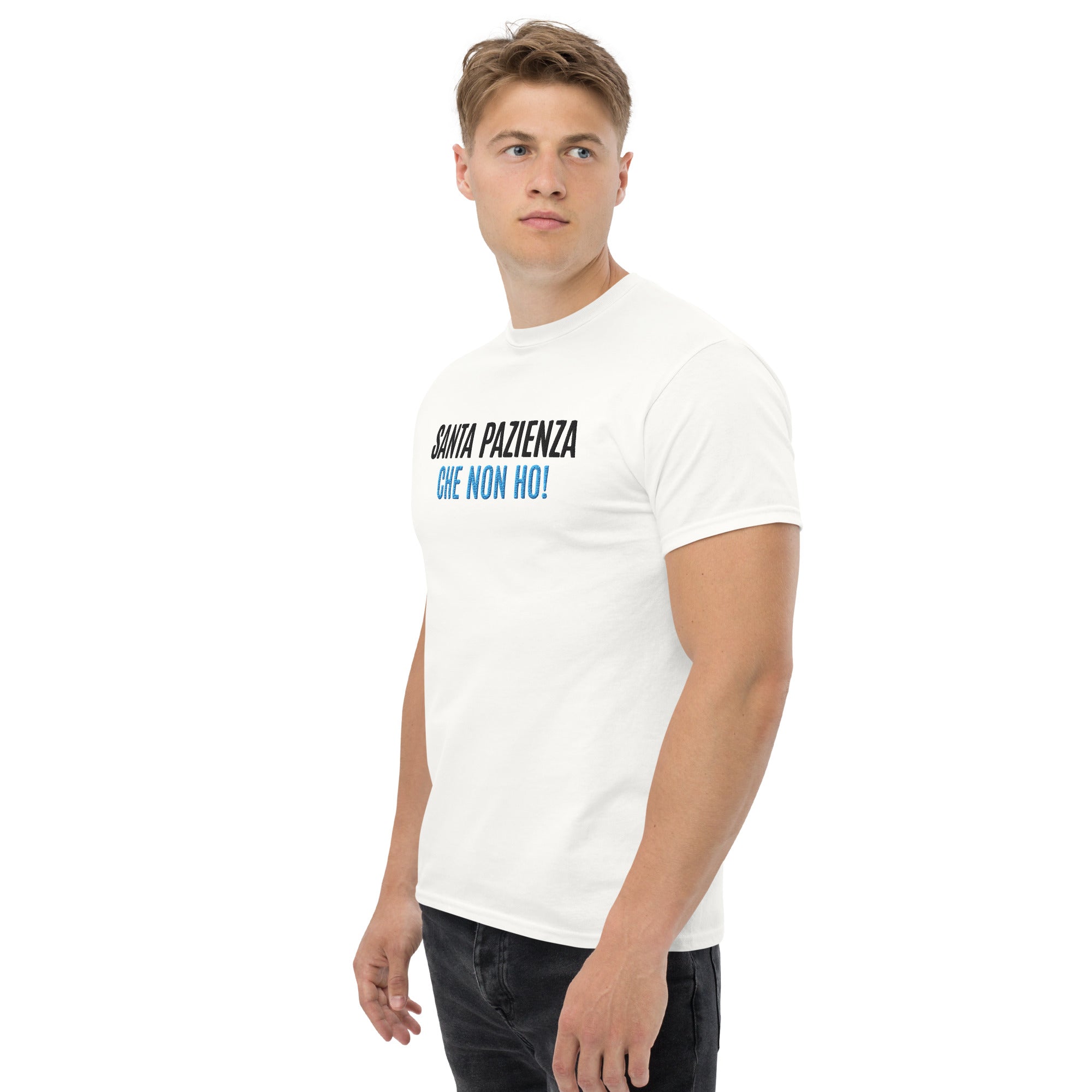 T-shirt Ricamata Unisex – 100% Cotone – Stile Streetwear e Confortevole – Santa Pazienza Che non ho!