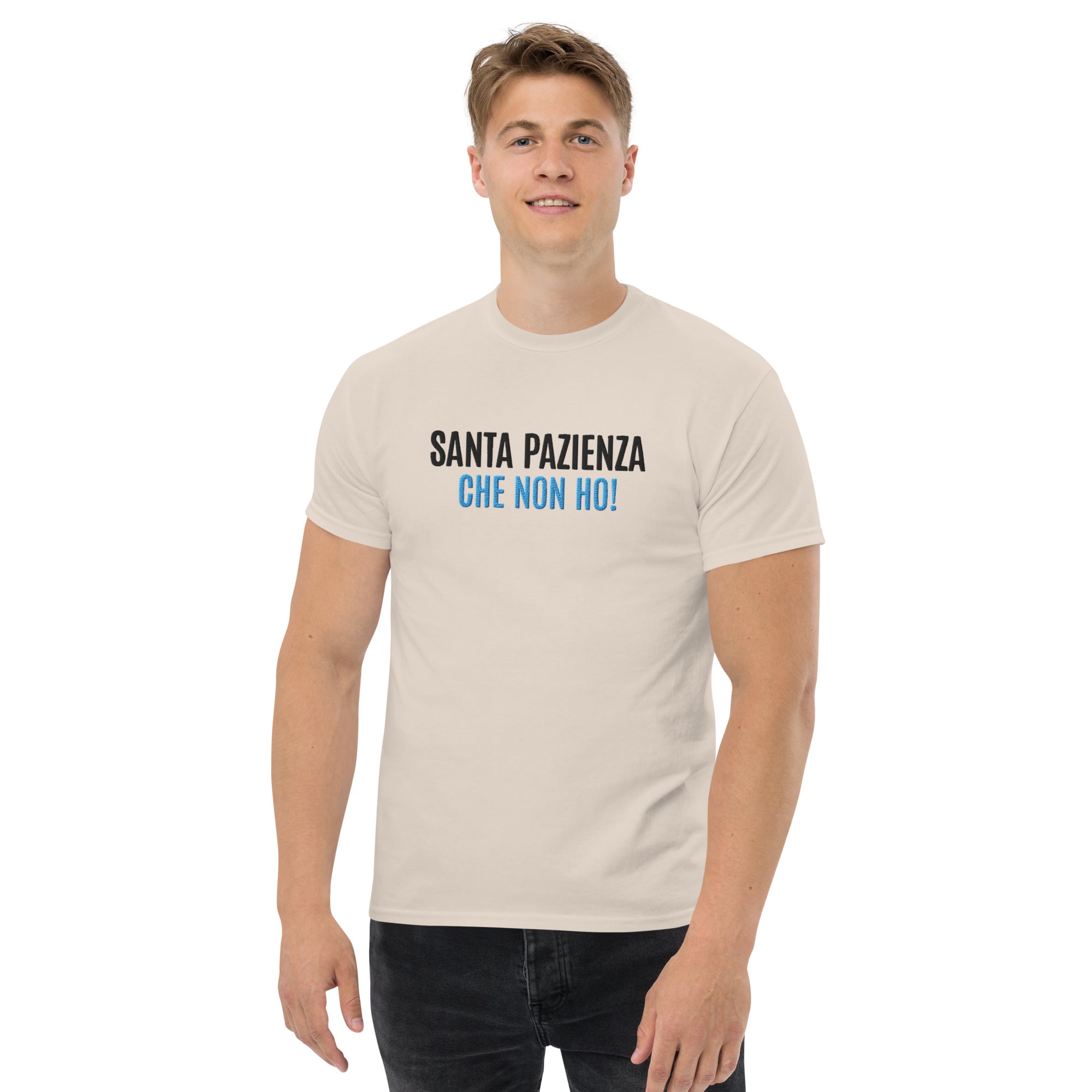 T-shirt Ricamata Unisex – 100% Cotone – Stile Streetwear e Confortevole – Santa Pazienza Che non ho!