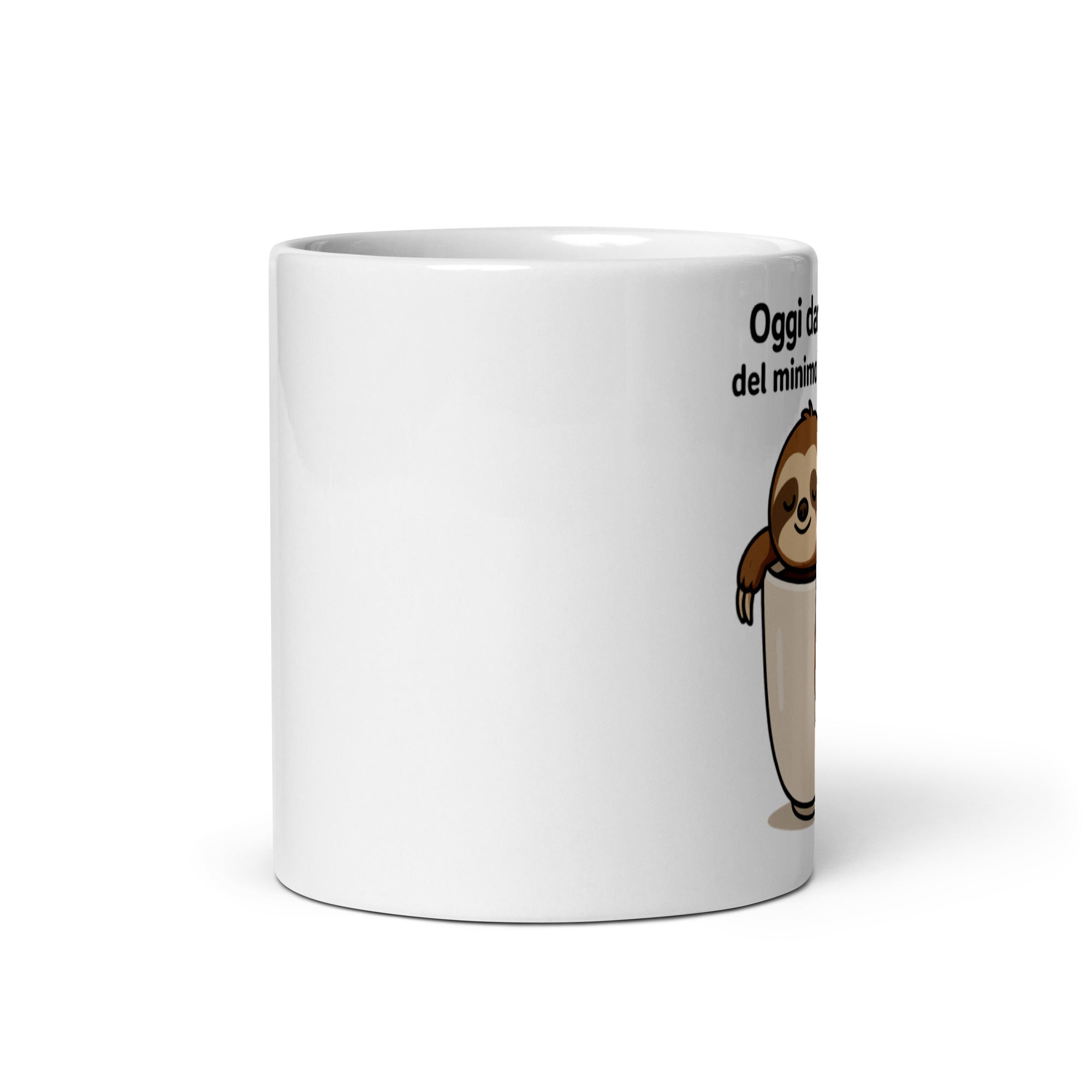 Tazza in Ceramica Stampata – Adatta a Microonde e Lavastoviglie – Idea Regalo - Design Bradipo darò il minimo indispensabile-Biiply