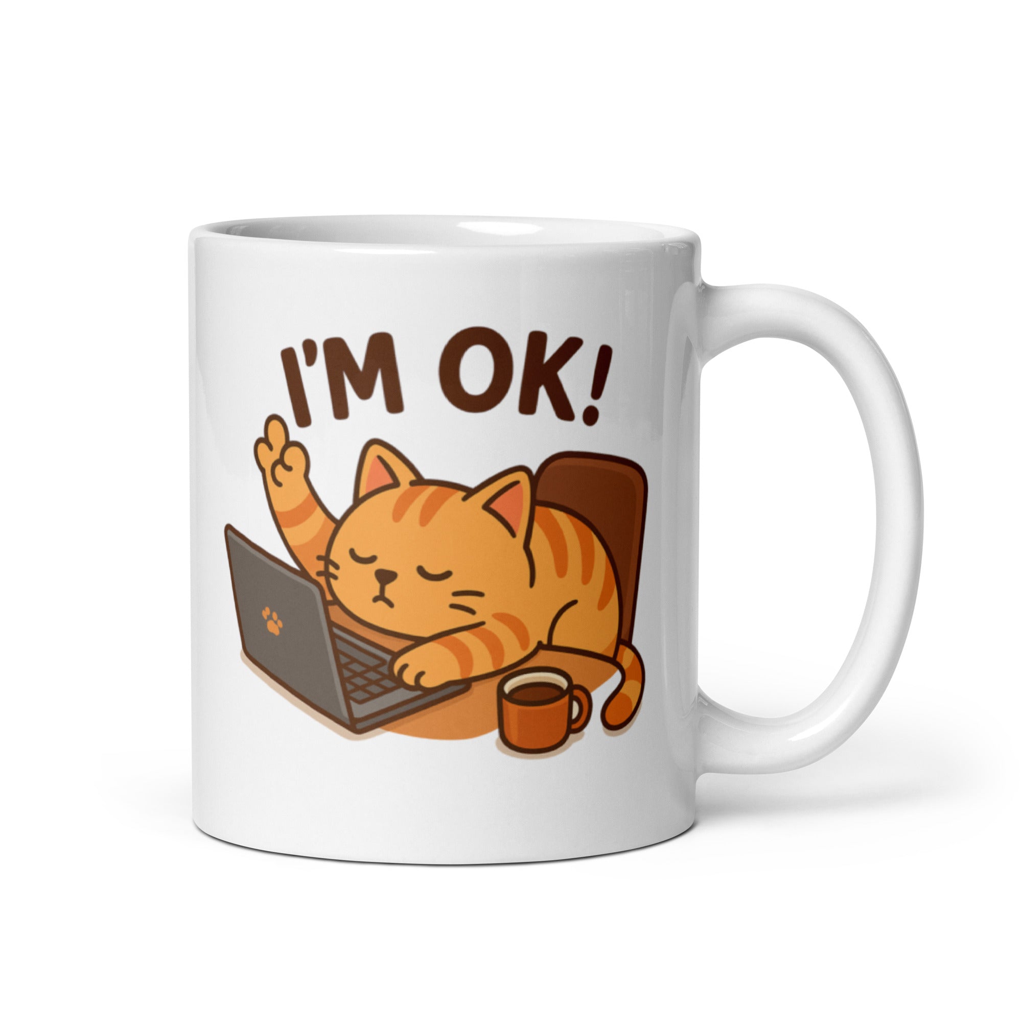 Tazza in Ceramica Stampata – Adatta a Microonde e Lavastoviglie – Idea Regalo - Design Cat I'm Ok!-Biiply
