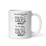 Taza de cerámica estampada – Apta para microondas y lavavajillas – Idea de regalo - Diseño "Why code doesn't work... Why Code works"