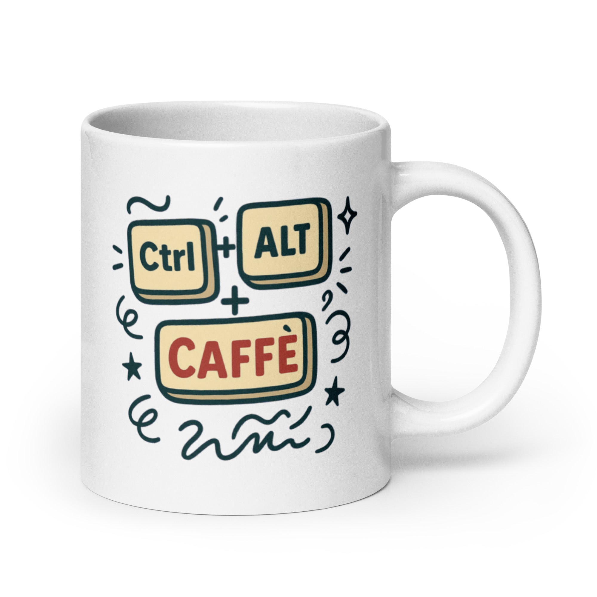Tazza in ceramica resistente stampata a colori adatta a microonde e lavastoviglie - Ctrl + Alt + Caffè-Biiply