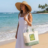 Bolso de Playa de Algodón Resistente 280 g/m² – Asas Largas Reforzadas 50 cm – Diseño Bordado Girasoles