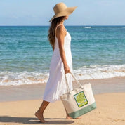 Bolso de Playa de Algodón Resistente 280 g/m² – Asas Largas Reforzadas 50 cm – Diseño Bordado Girasoles