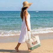 Borsa Mare in Cotone Resistente 280 g/m² 50×34×17,5 cm – Manici Lunghi Rinforzati 50 cm – Design Ricamato Scritta Hello Summer con ombrellone