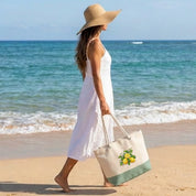 Heavy-Duty Cotton Beach Bag 280 g/m² – Reinforced Long Handles 50 cm – Embroidered Lemon Design