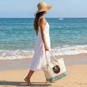 Durable Cotton Beach Bag 280 g/m² – Reinforced Long Handles 50 cm – Embroidered Summer Vibes Design