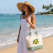 Heavy-Duty Cotton Beach Bag 280 g/m² – Reinforced Long Handles 50 cm – Embroidered Lemon Design