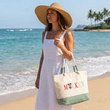 Bolsa de Playa de Algodón Resistente 280 g/m² – Asas Largas Reforzadas 50 cm – Diseño Bordado con Texto de Mickey