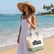 Bolso de Playa de Algodón Resistente 280 g/m² – Asas Largas Reforzadas 50 cm – Diseño Bordado La gran ola de Kanagawa