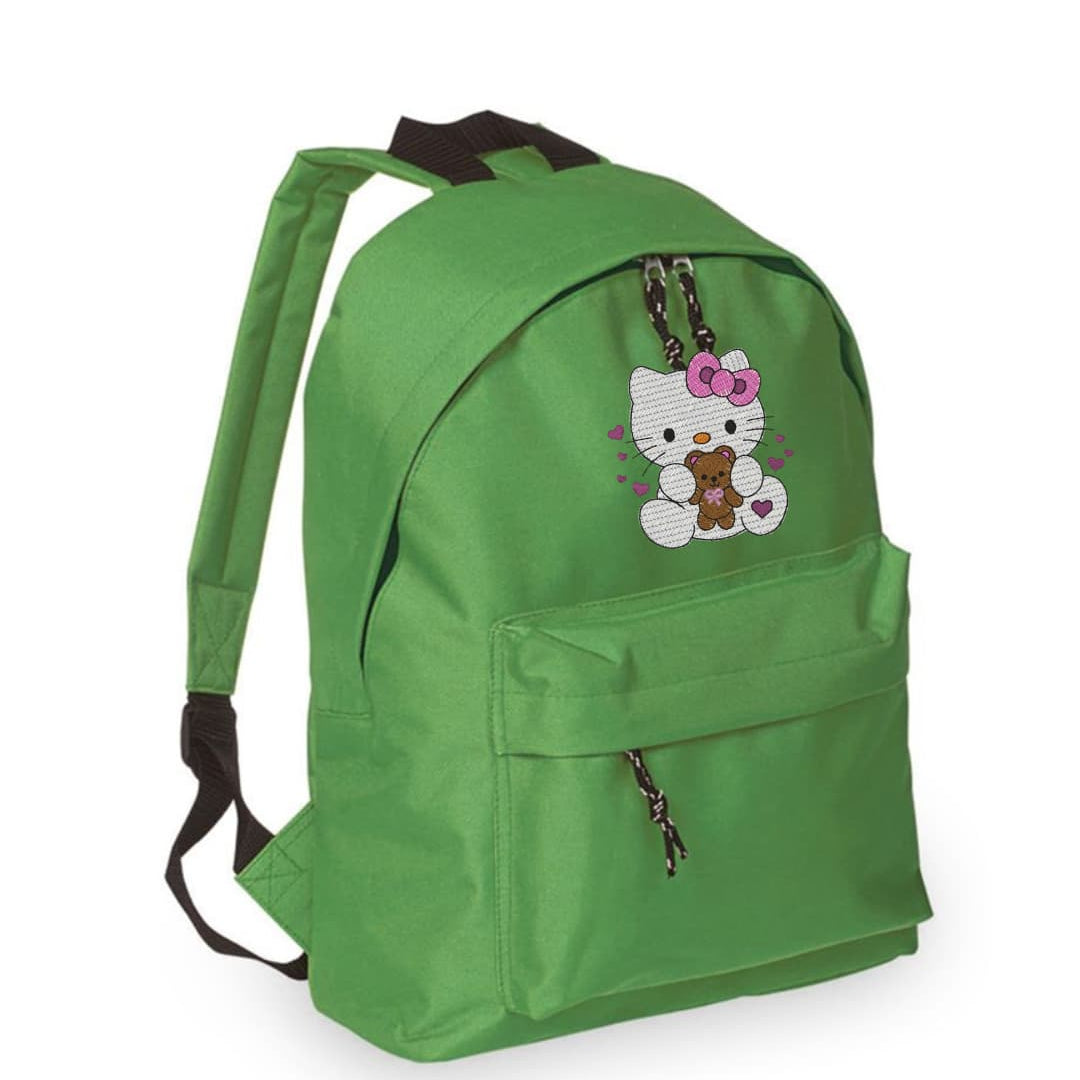 Zaino Bambino in Poliestere 600D 28x38x12 cm – Schienale Imbottito e Spallacci Regolabili - Design Ricamato Hello Kitty