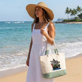 Bolso de Playa de Algodón Resistente 280 g/m² – Asas Largas Reforzadas de 50 cm – Diseño Bordado Barco Pirata