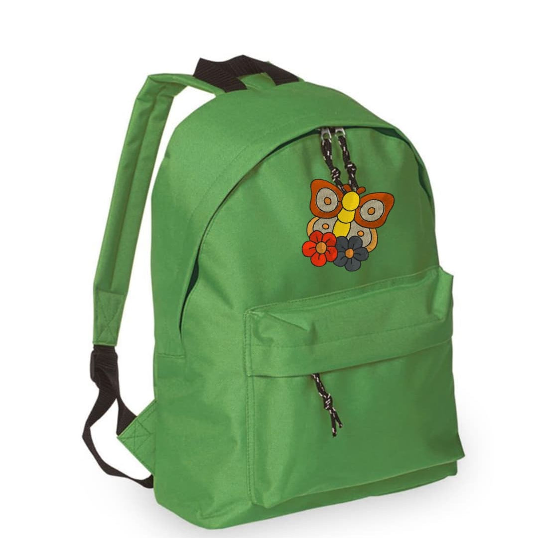 Zaino Bambino in Poliestere 600D 28x38x12 cm – Schienale Imbottito e Spallacci Regolabili - Design Ricamato Farfalla con Fiori