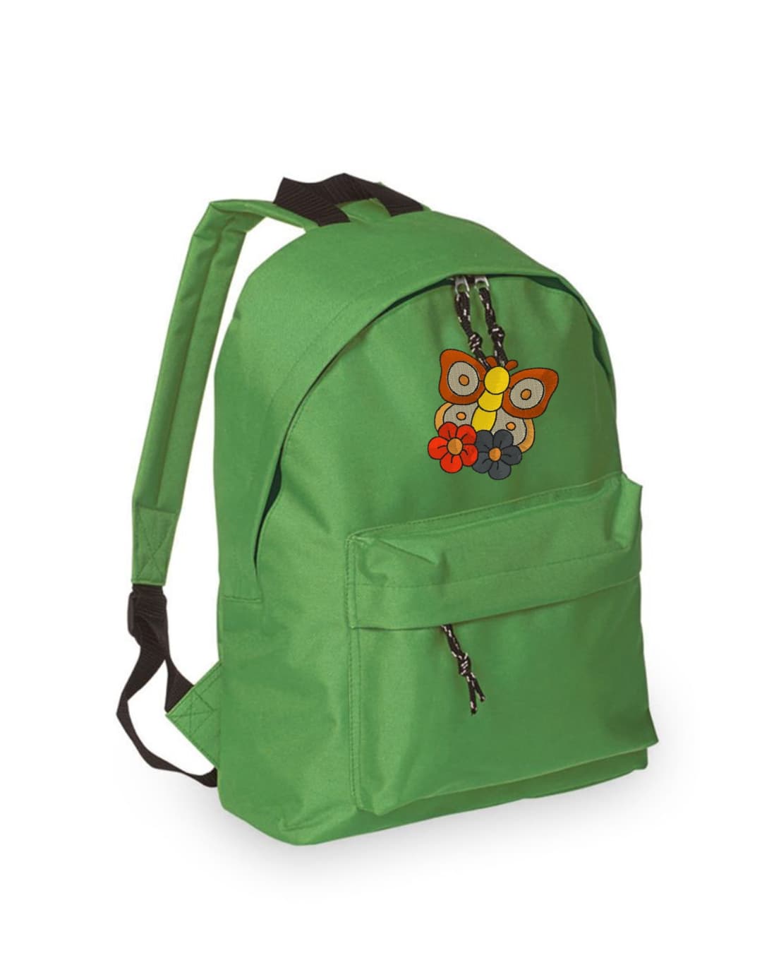 Mochila Infantil de Poliéster 600D 28x38x12 cm – Espalda Acolchada y Correas Ajustables – Diseño Bordado Mariposa con Flores