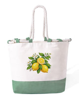 Bolso playero de algodón resistente de 280 g/m² – Asas largas reforzadas de 50 cm – Diseño bordado de limones