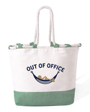 Borsa Mare in Cotone Resistente 280 g/m² 50×34×17,5 cm – Manici Lunghi Rinforzati 50 cm – Design Ricamato Scritta Out Of Office con Amaca