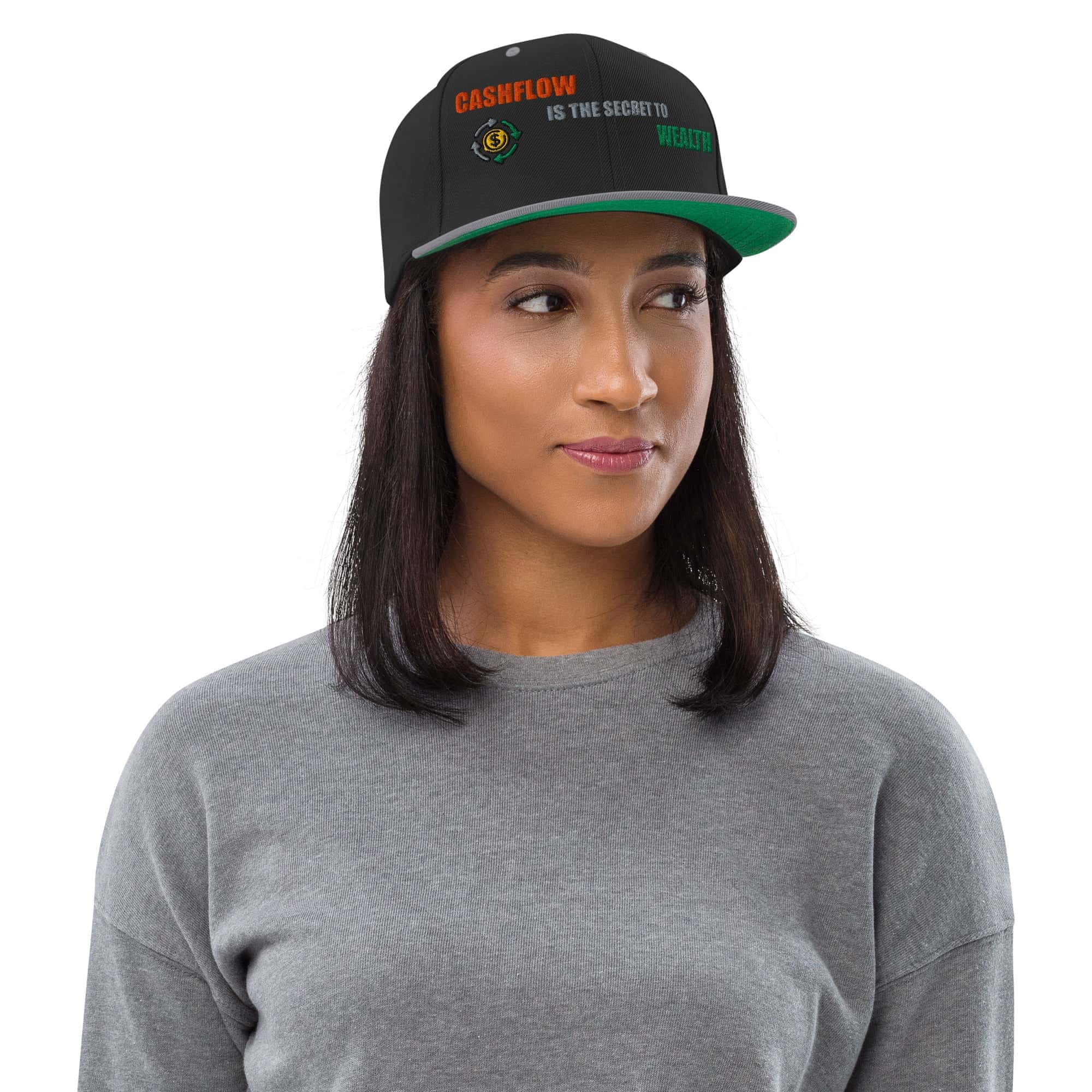 Cappello Visiera Piatta Cashflow secret wealth-Ricamati-Biiply-Nero/Argento-Biiply
