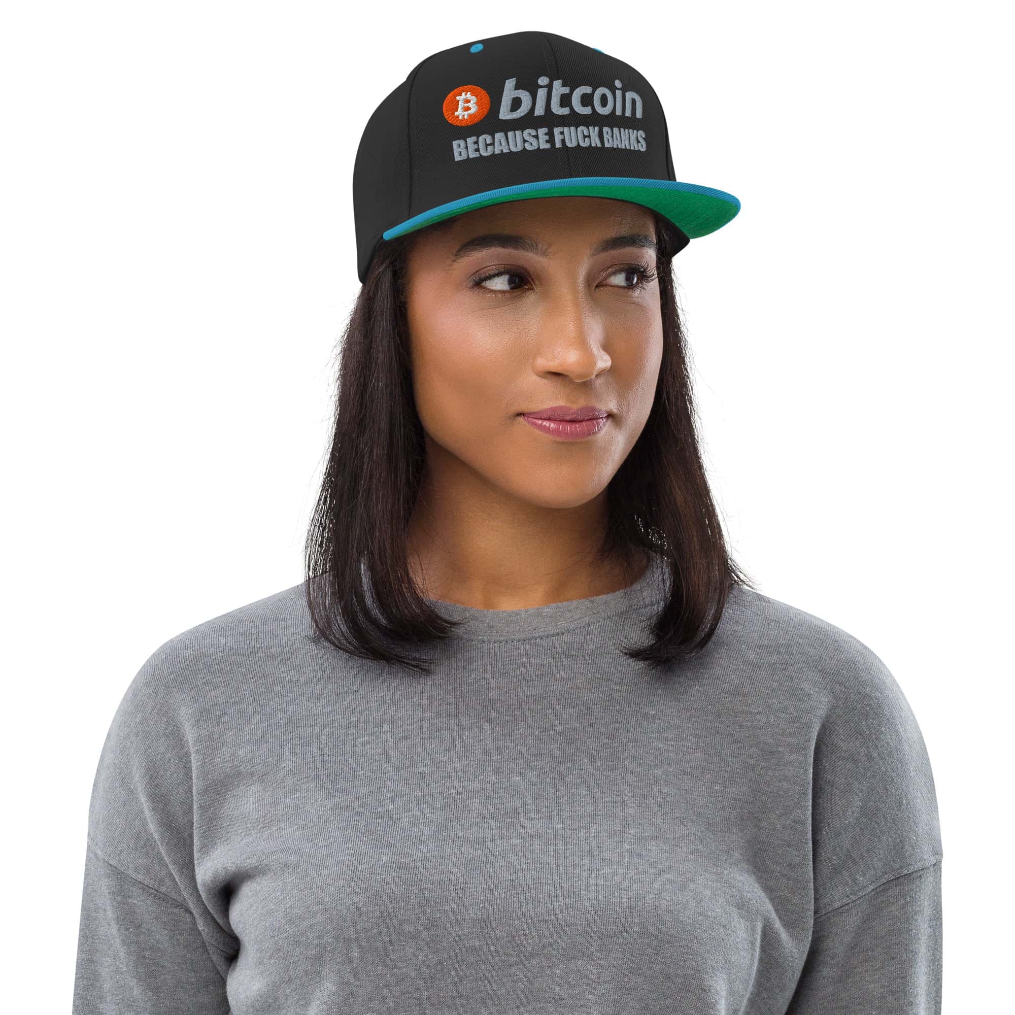 Cappellino Visiera Piatta Bitcoin Fuck Banks-Ricamati-Biiply-Nero/Foglia di tè-Biiply